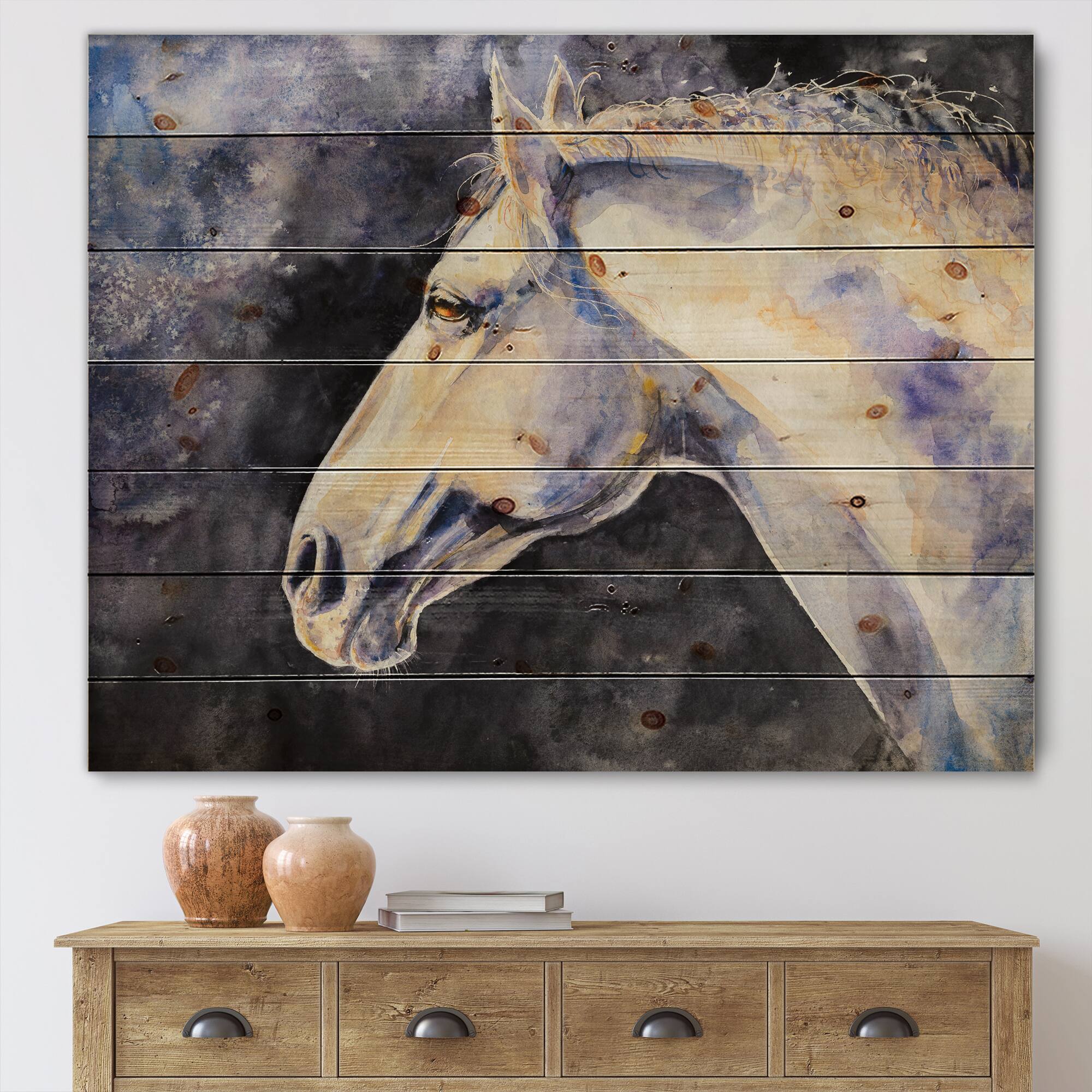 Designart - The Head of A Lipizzan Horse - Farmhouse Print on Natural Pine Wood