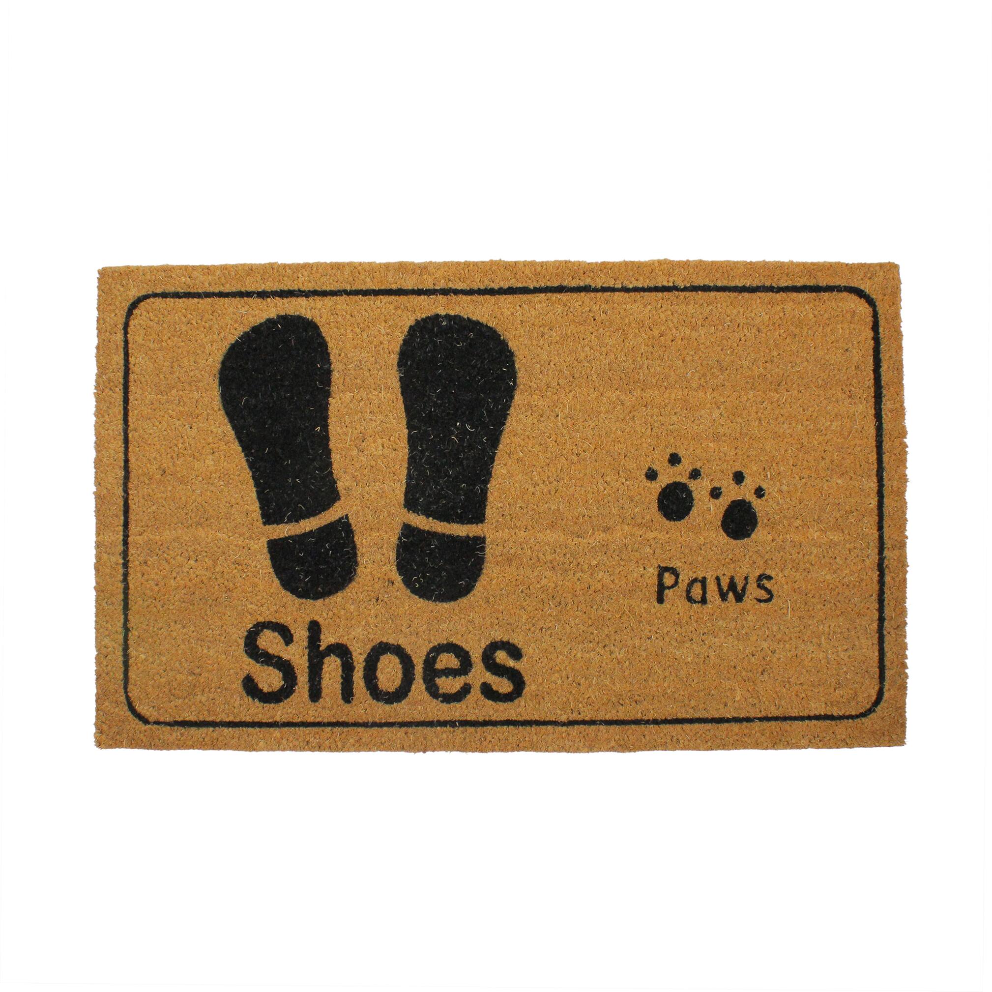 Beige & Black Shoe Prints & Paw Print Doormat
