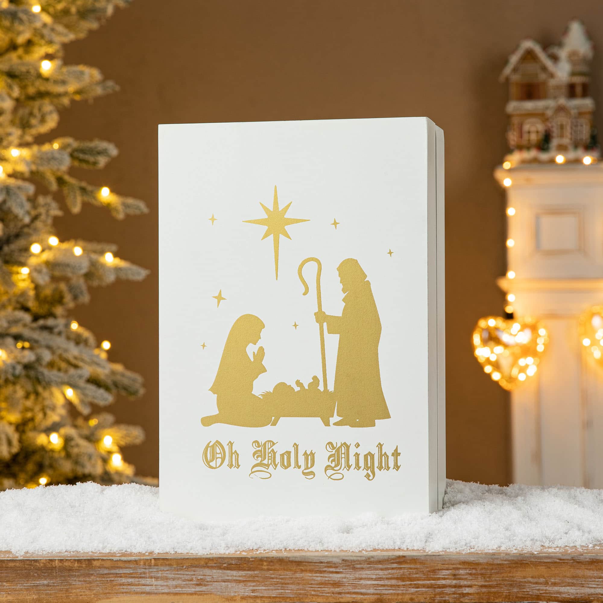 Glitzhome® 17" Lighted Christmas Nativity Advent Calendar Décor