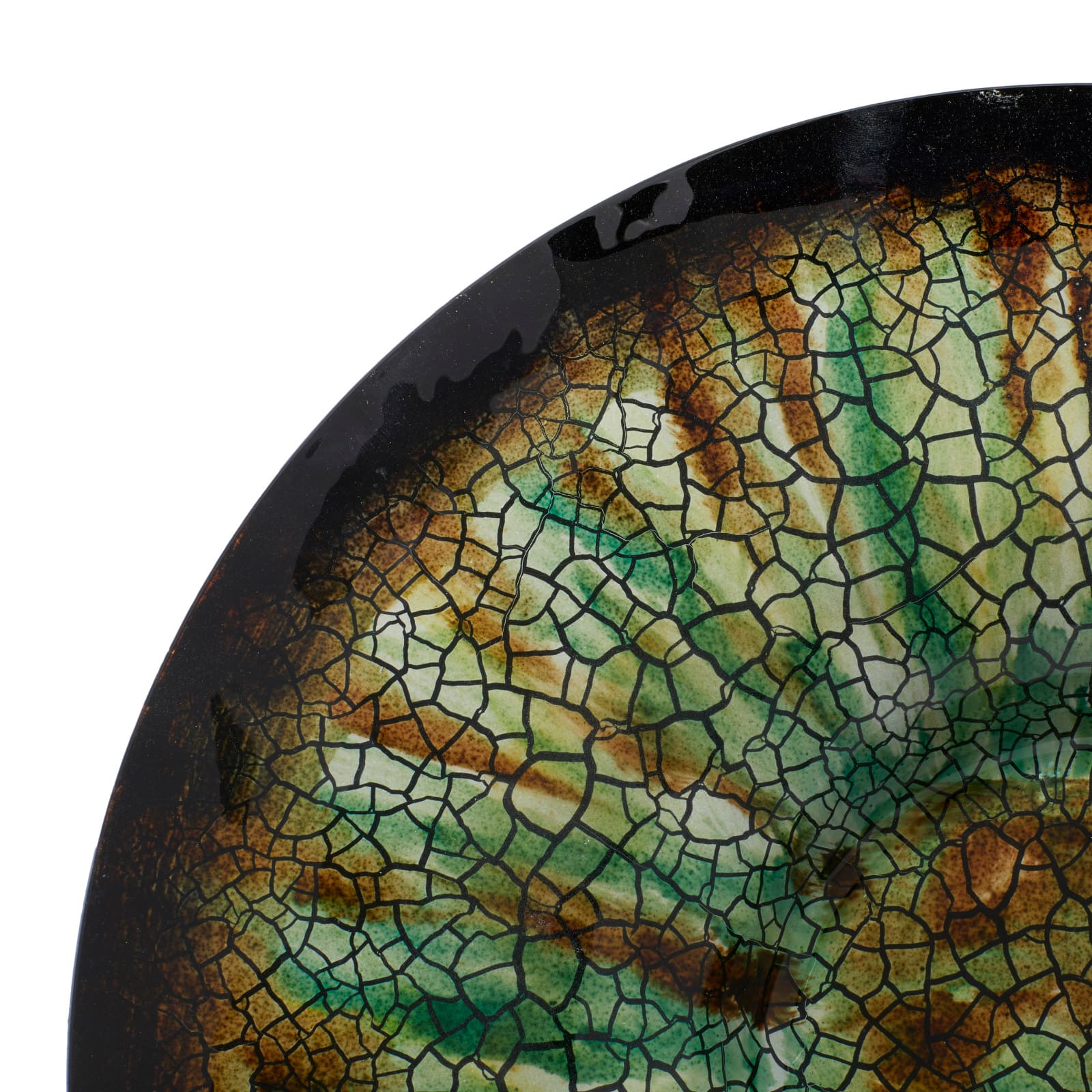 18" Green & Turquoise Glass Glam Decorative Plate with Stand