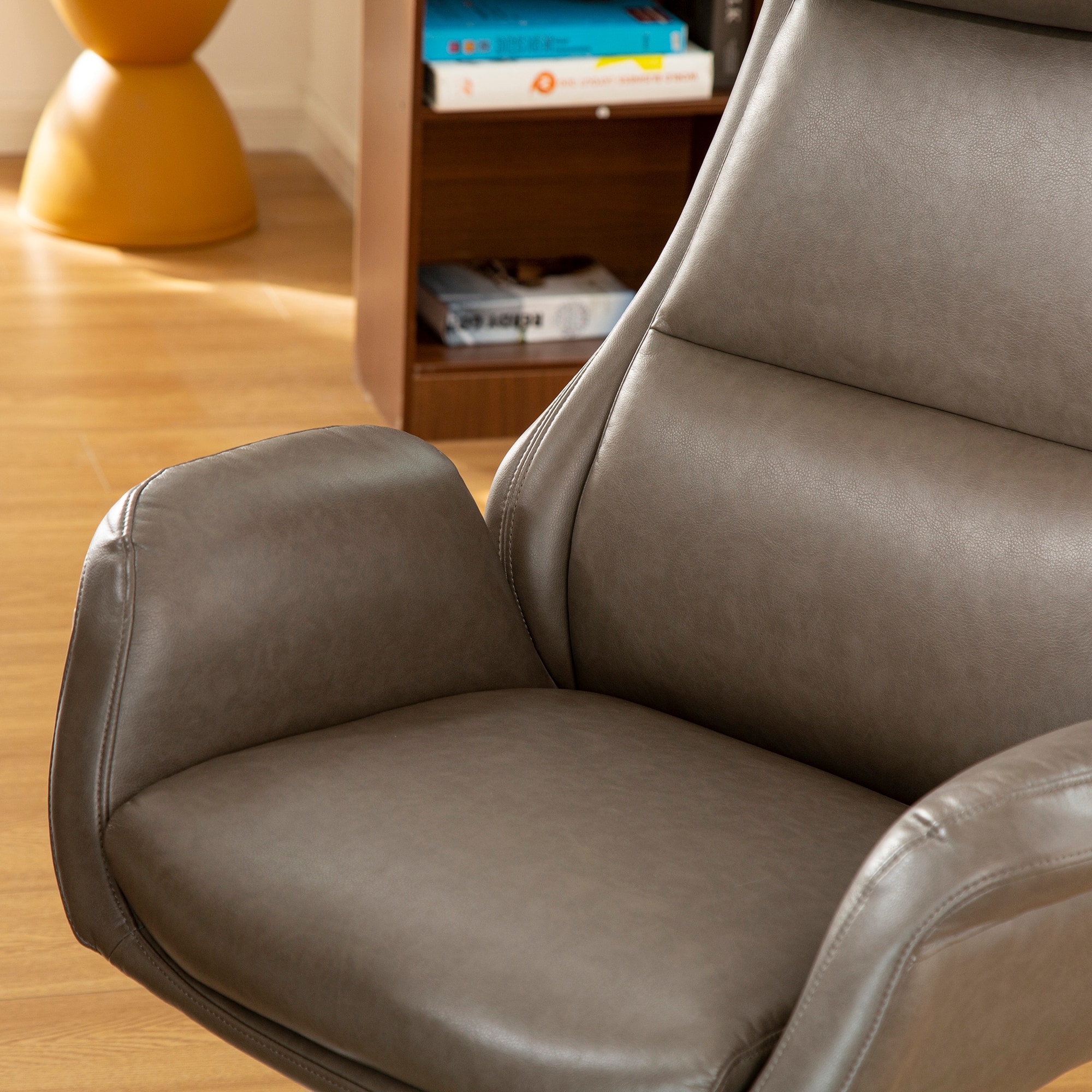 Glitzhome&#xAE; Mid-Century Modern Faux Leather Adjustable High Back Swivel Office Chair