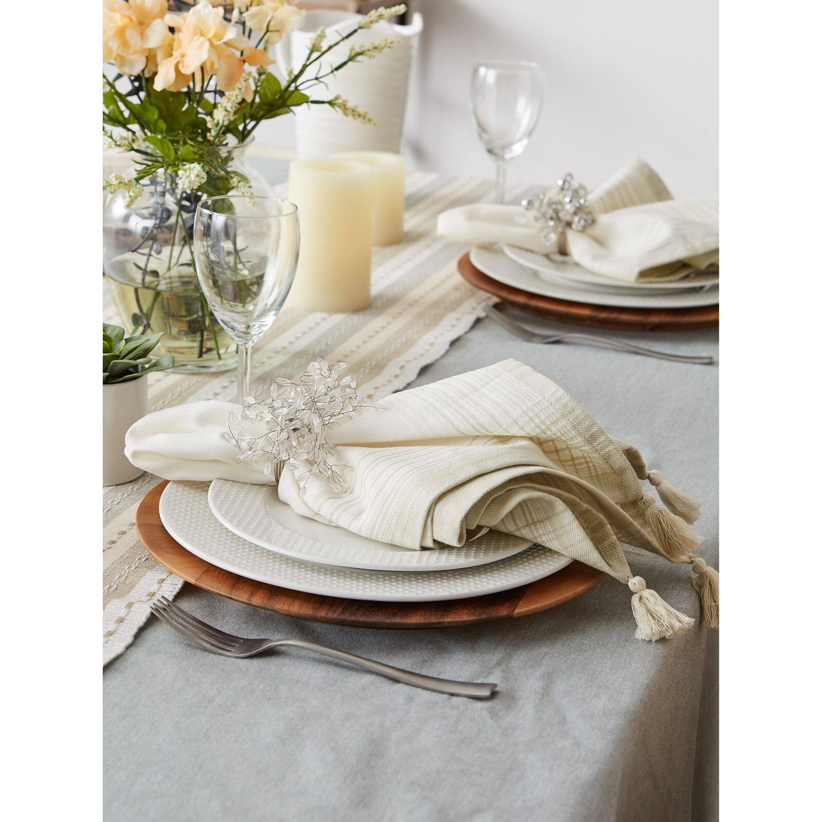 DII® Natural Variegated Stripe with Tassel Cloth Dinner Napkins, 6ct.