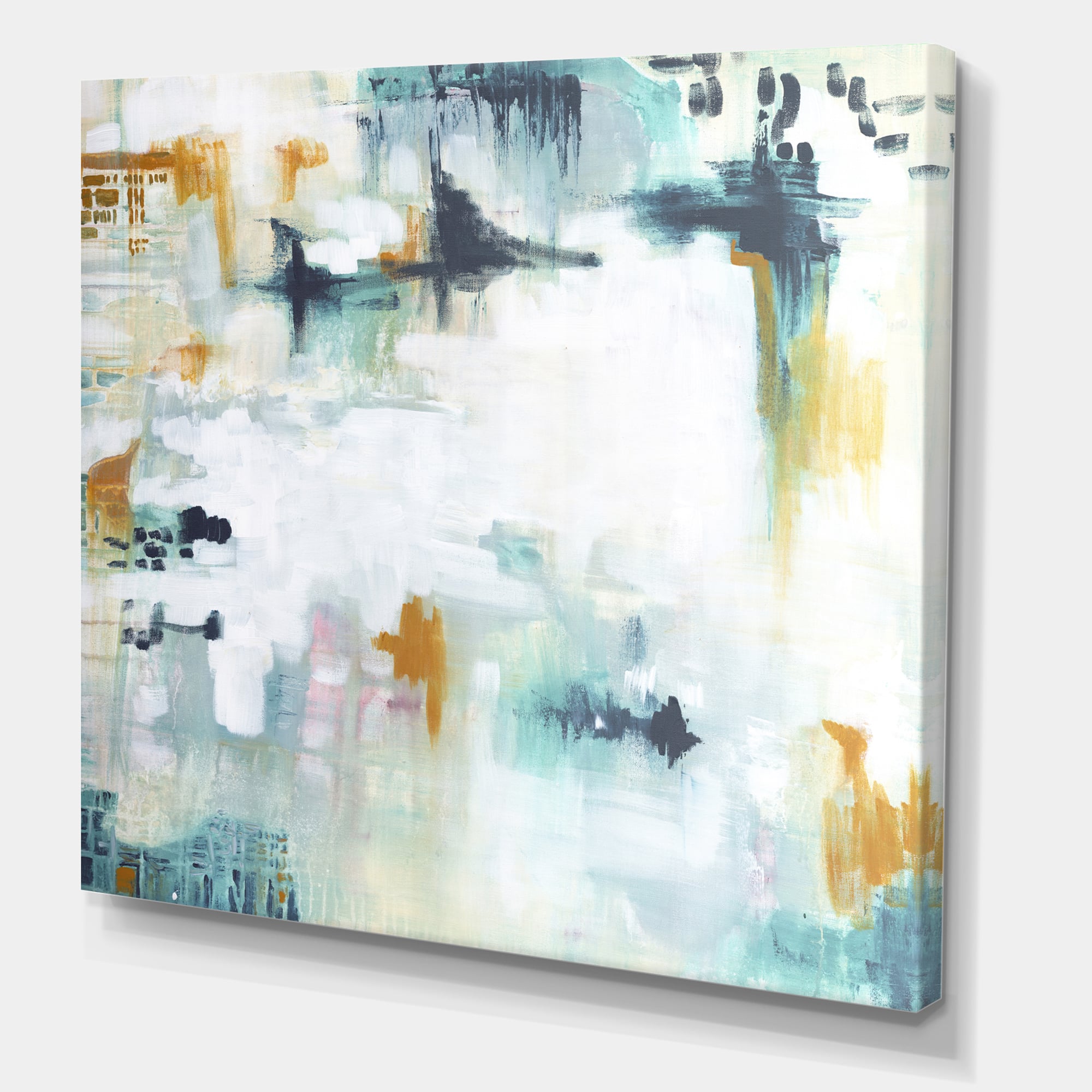 Designart - Teal And White Composition - Modern & Contemporary Gallery-wrapped Canvas