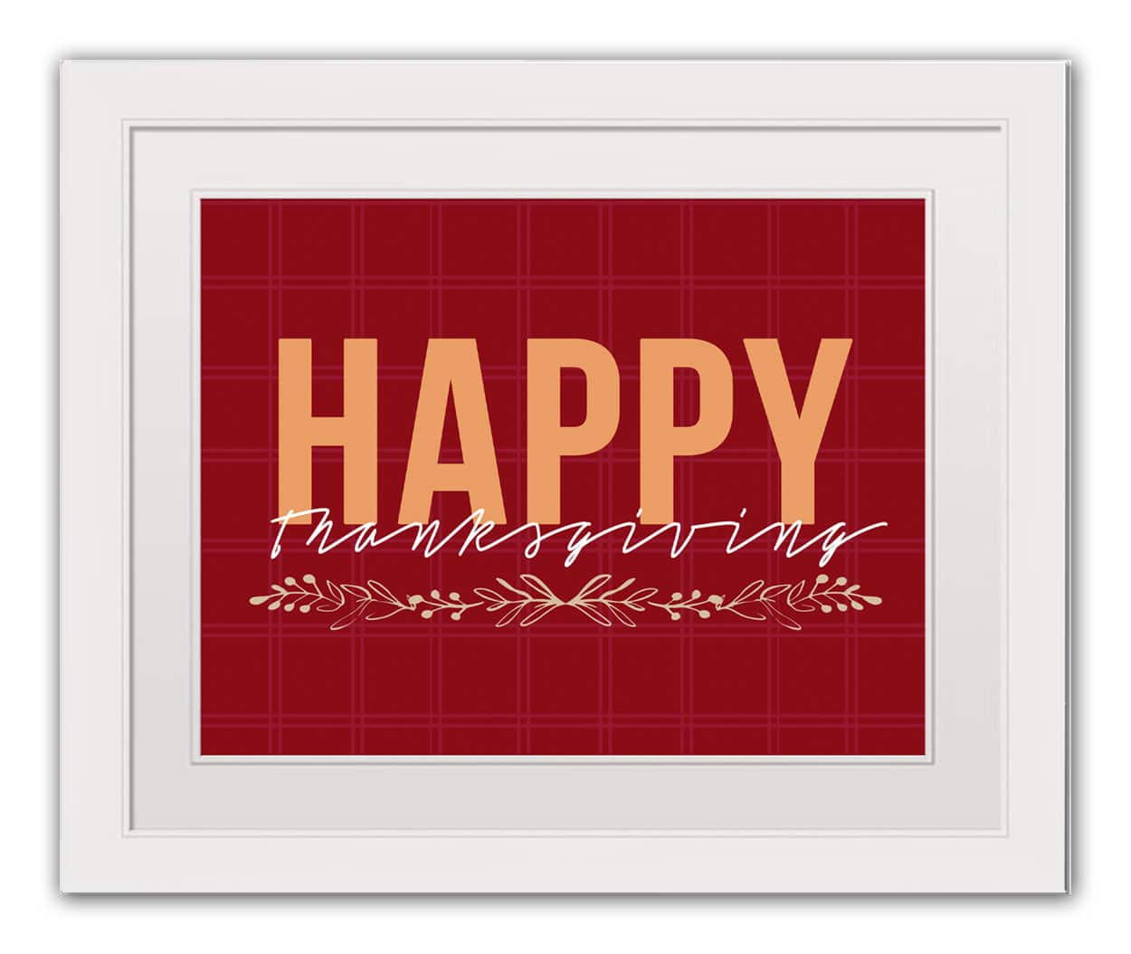 Happy Thanksgiving Red White Framed Print Under Plexiglass