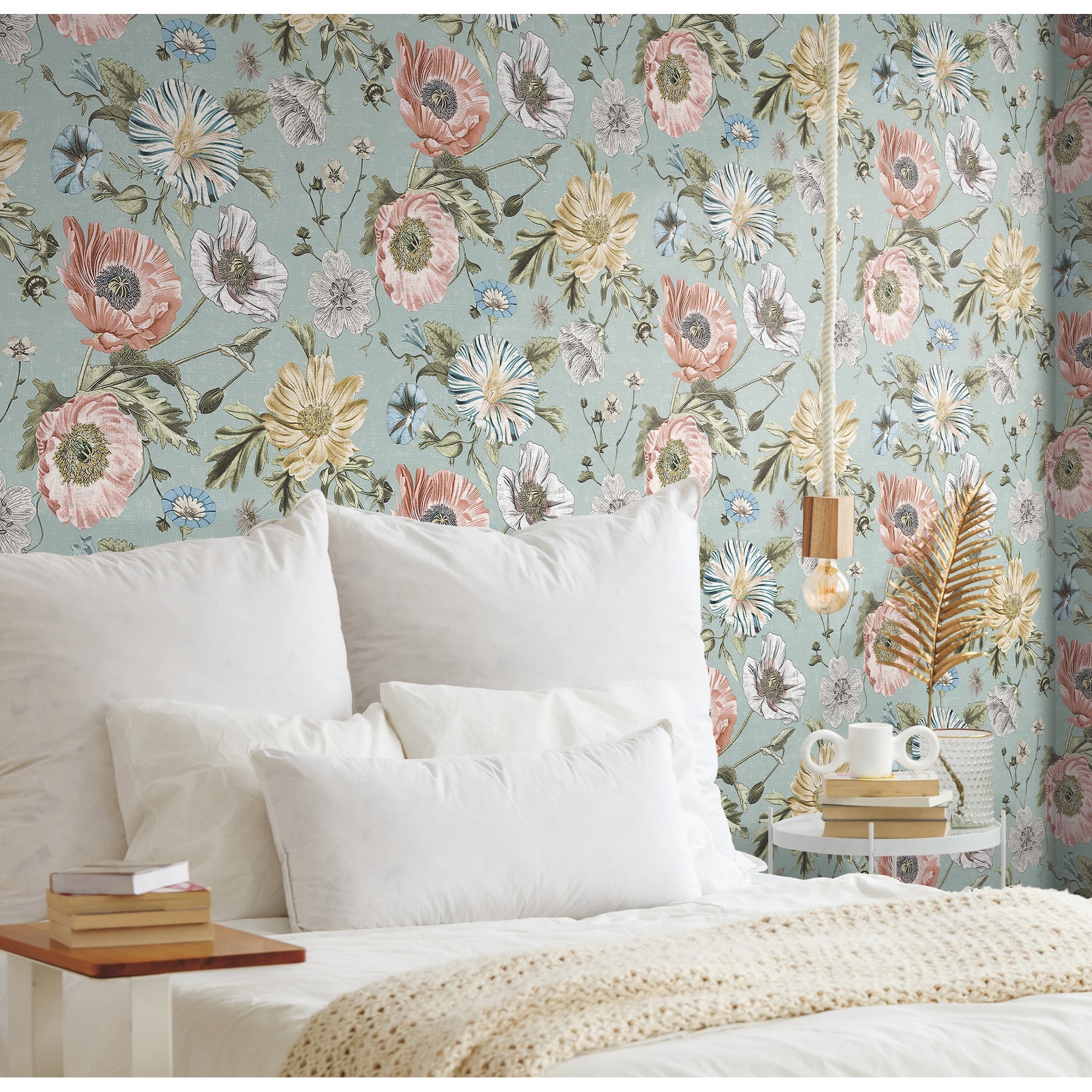 RoomMates Blue Vintage Poppy Peel & Stick Wallpaper