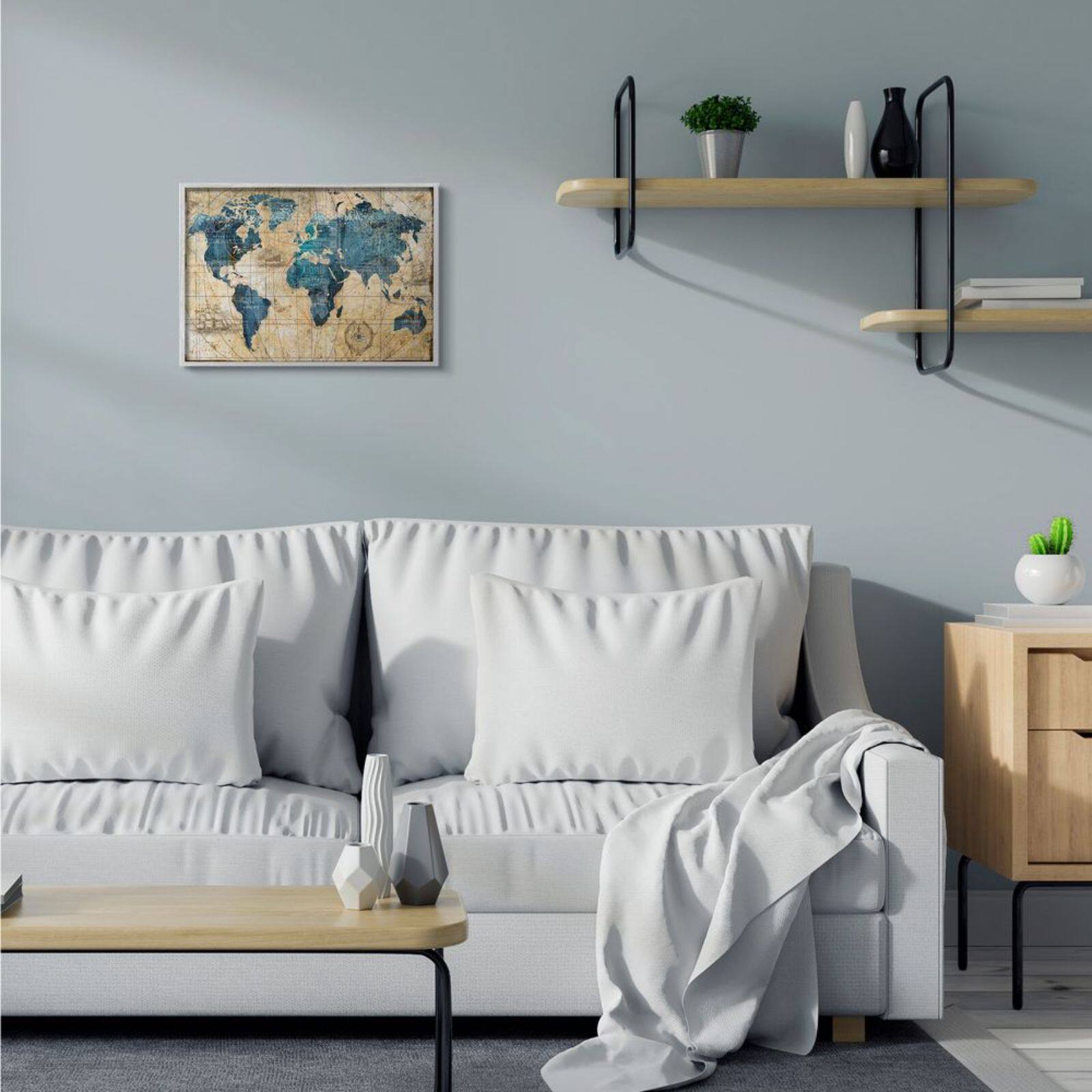 Stupell Industries Vintage World Map Design Wall Art in Gray Frame