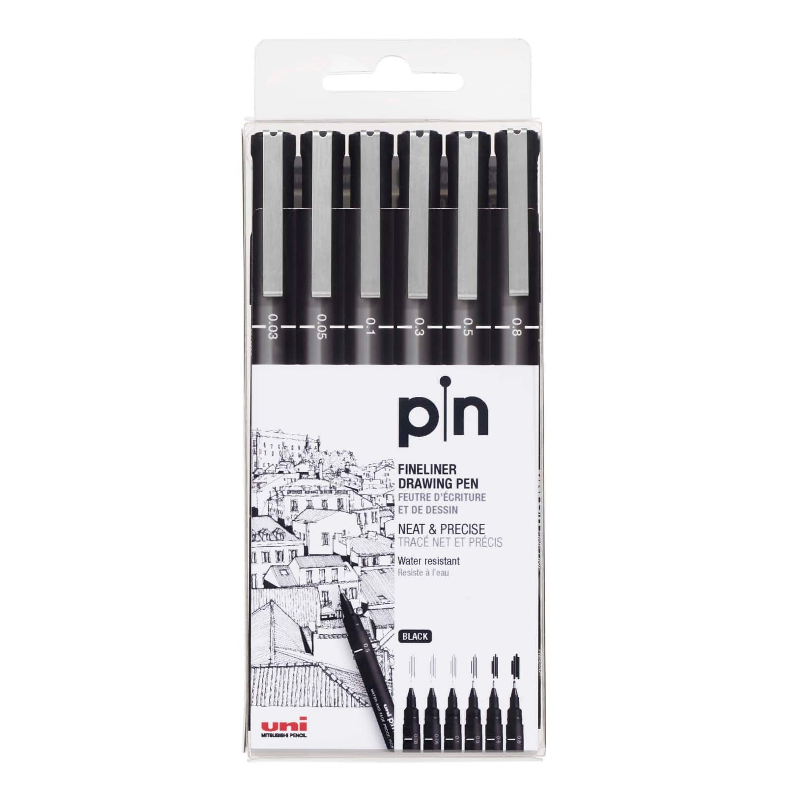 UNI Fine Line Pen Technical Drawing Pens / Art Pen Set of 6 