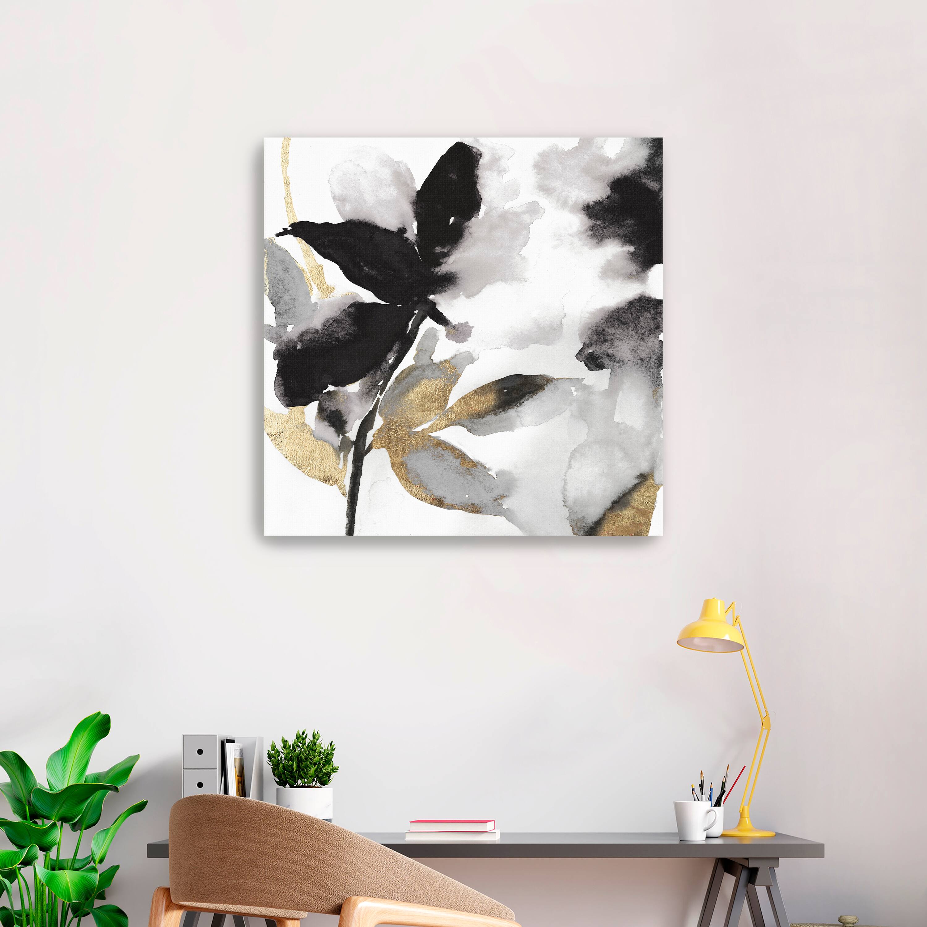 Lumaprints Black Petals Gold Leaves I Giclée Canvas