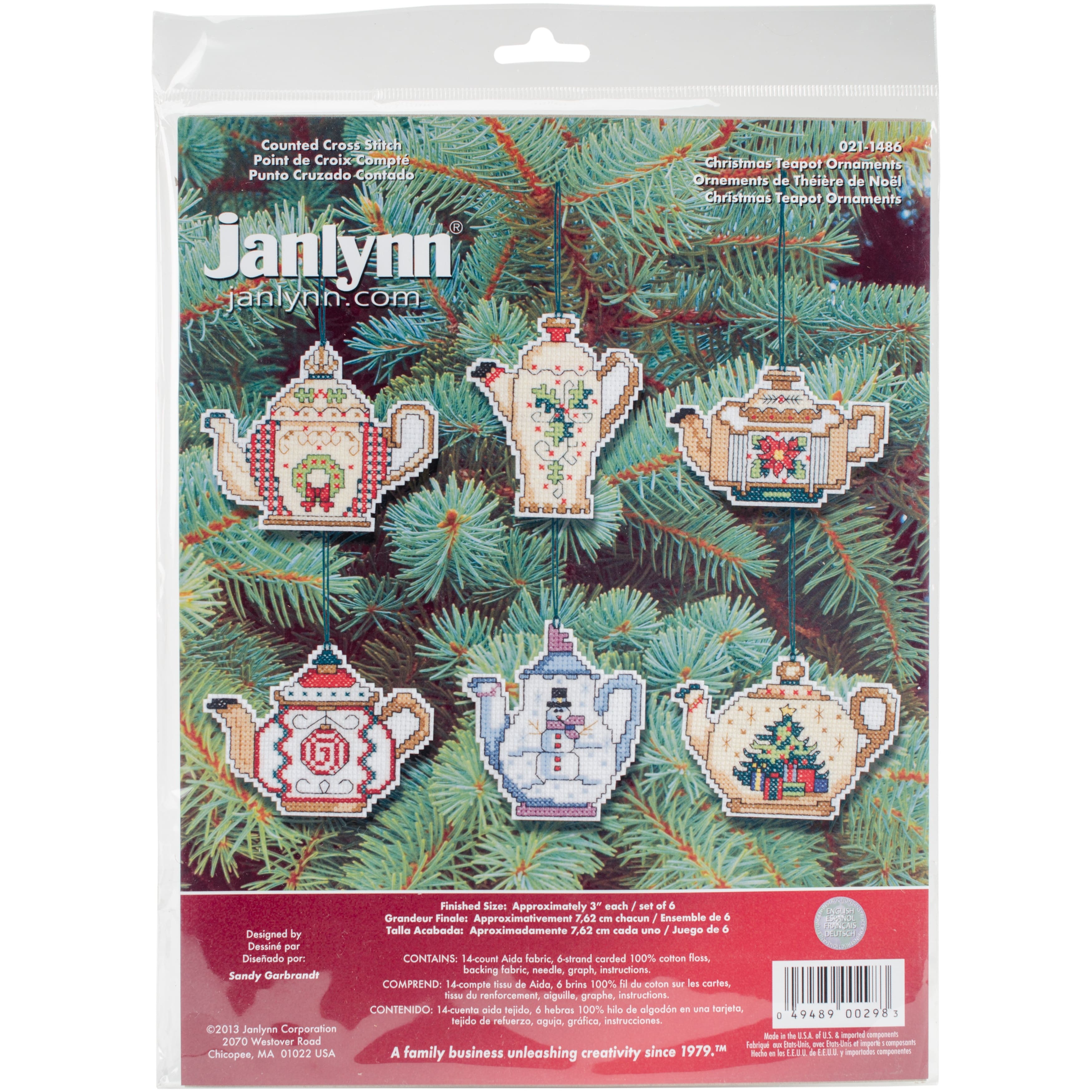 Janlynn® Christmas Teapot Ornaments Counted Cross Stitch Kit