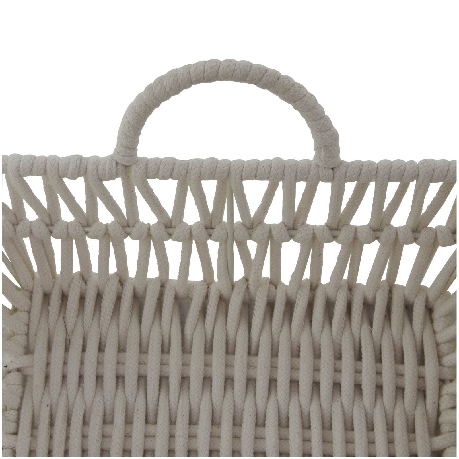 White Cotton Handmade Woven Storage Basket with Handles Set of 2 19&#x22;, 18&#x22;