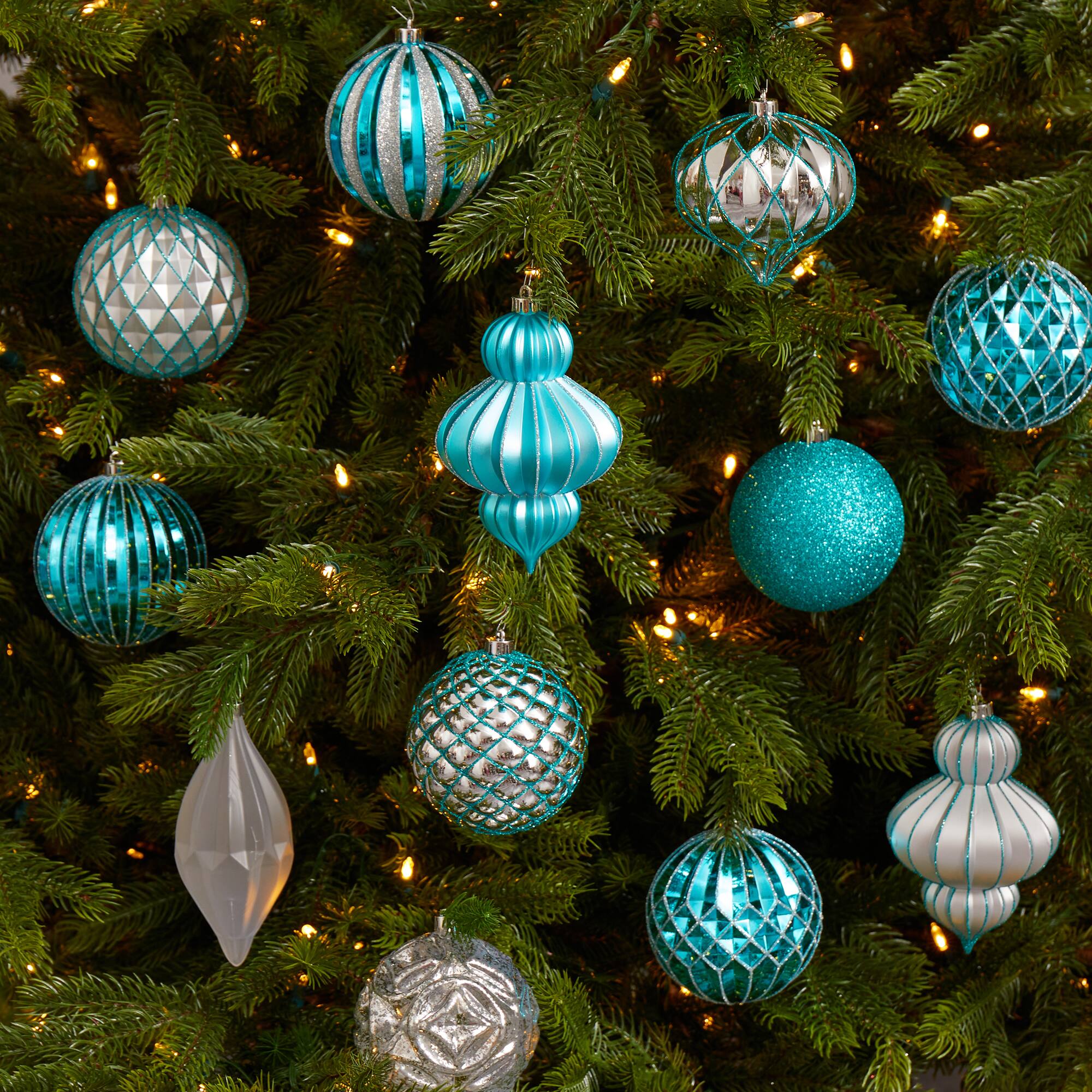12ct. 4&#x22; Blue &#x26; Silver Shatterproof Luxe Ornament Set