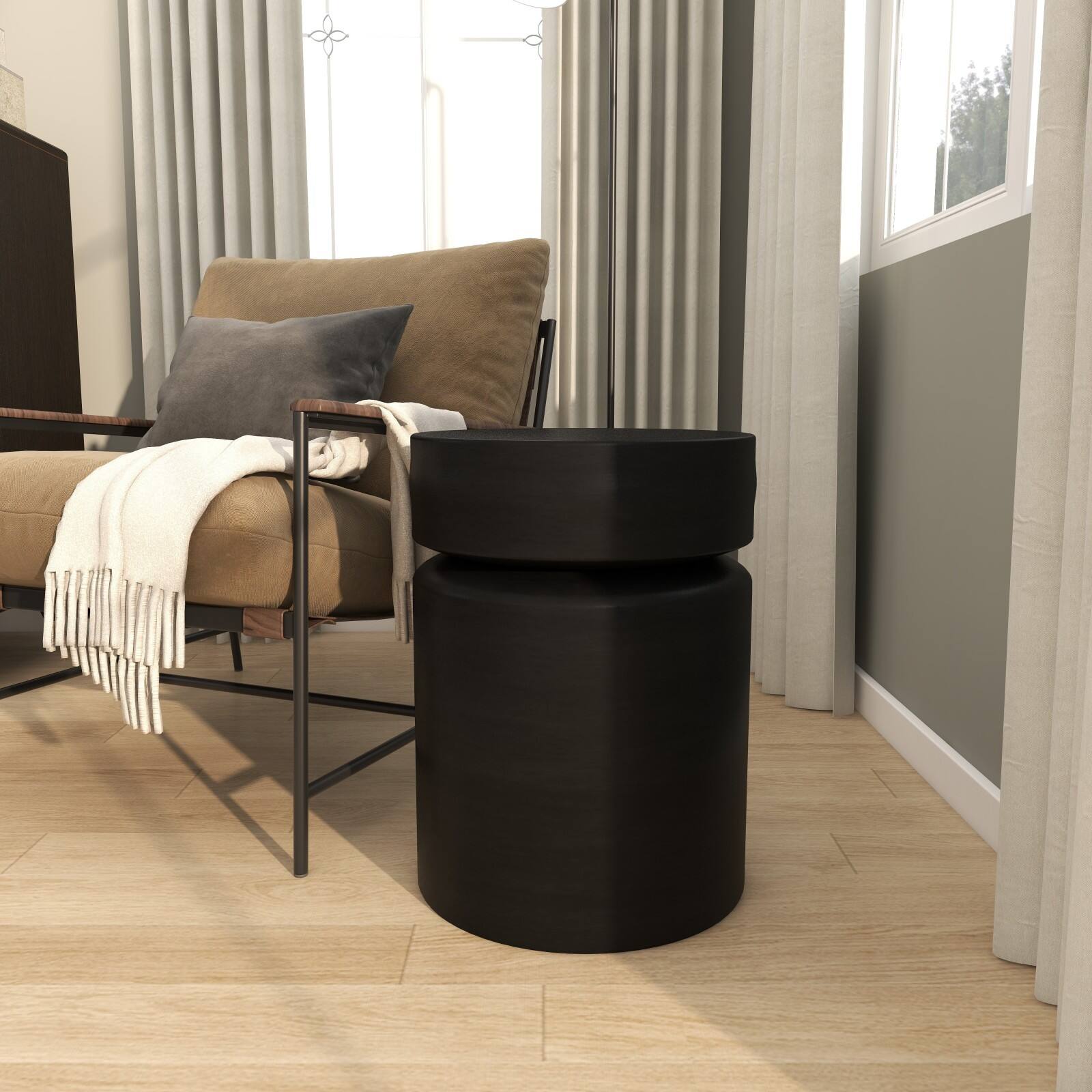 18" Black Metal Drum Accent Table