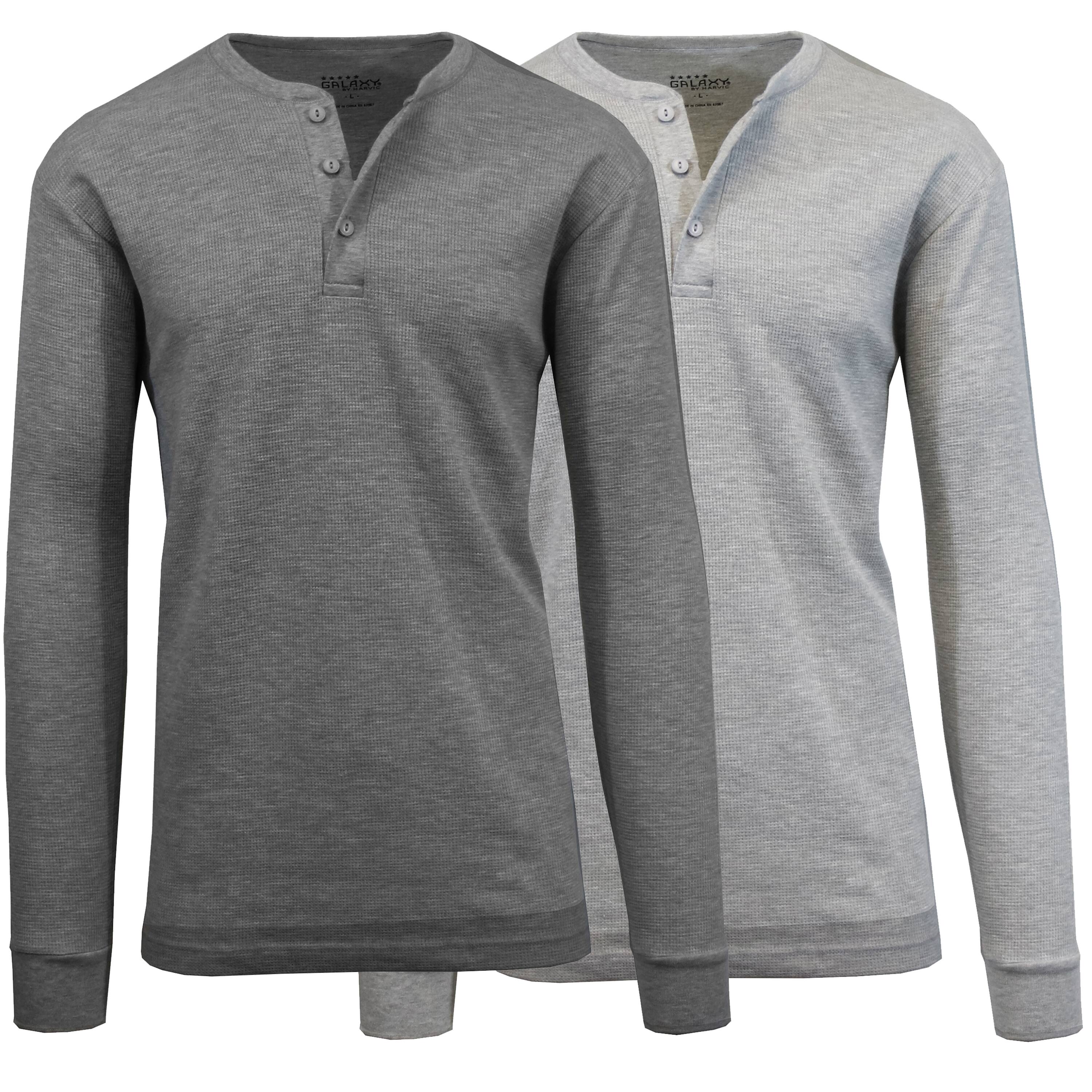 Men&#x27;s Long Sleeve Waffle-Knit Thermal Henley Shirt 2 Pack