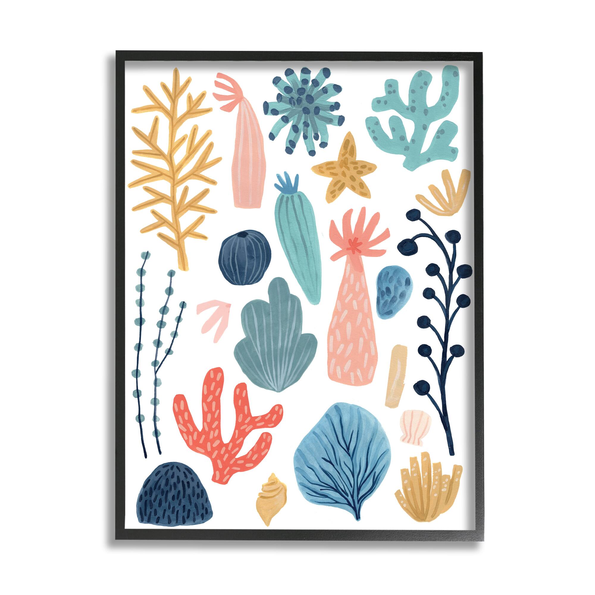 Stupell Industries Coral Reef Ocean Life Playful Pastel Sea Plants in Frame Wall Art