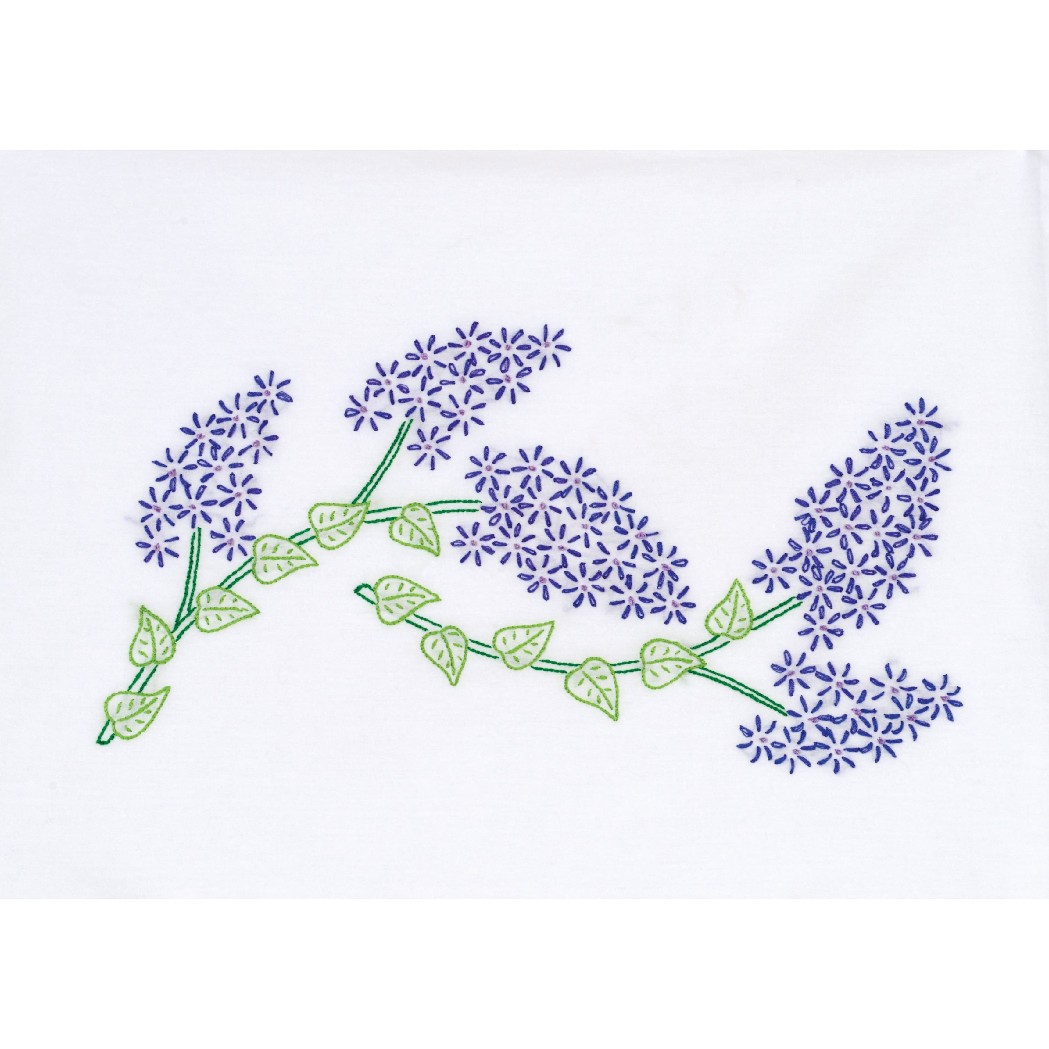 Jack Dempsey Lilacs Perle Edge Stamped For Embroidery Pillowcase Set