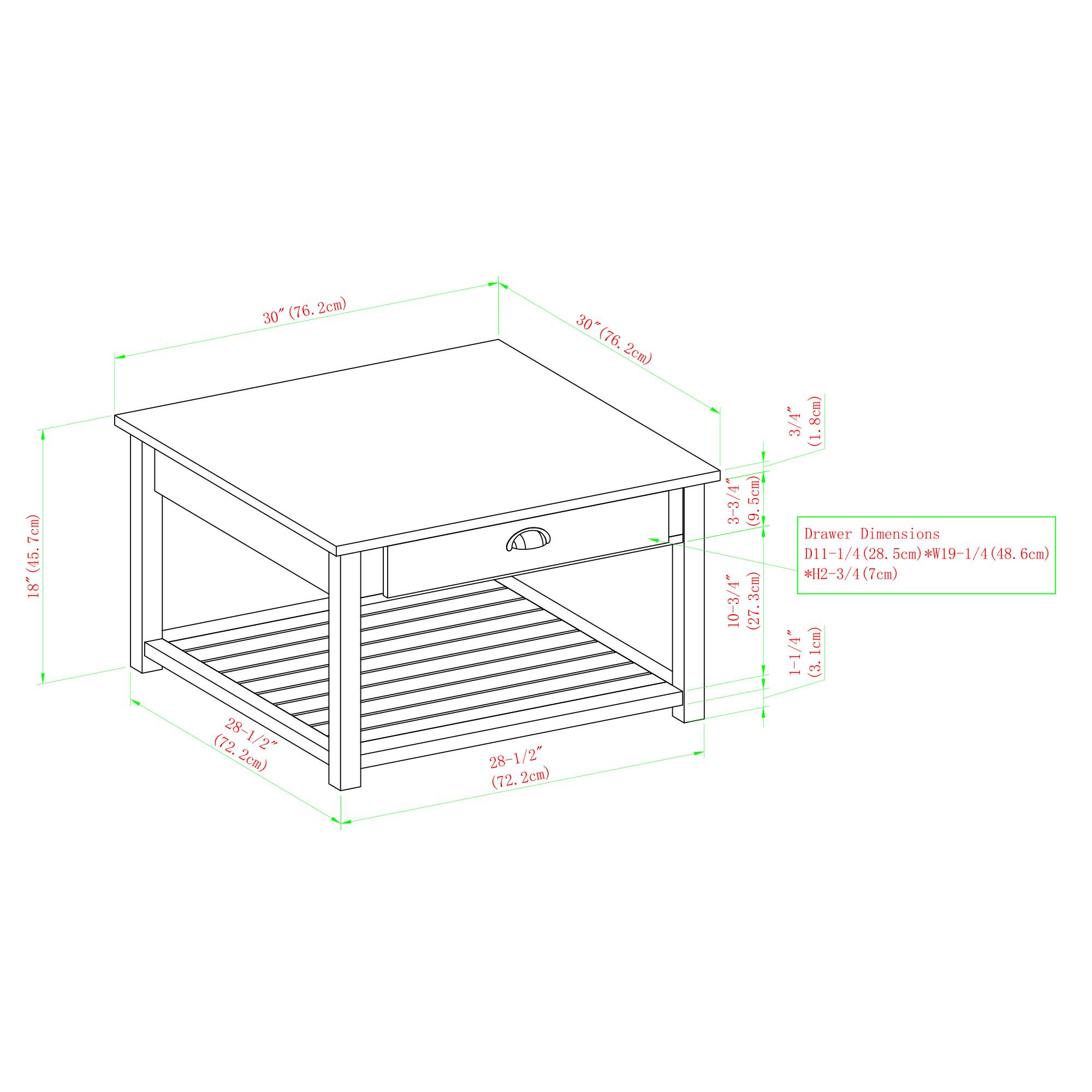 30" Brushed White Square Country Coffee Table