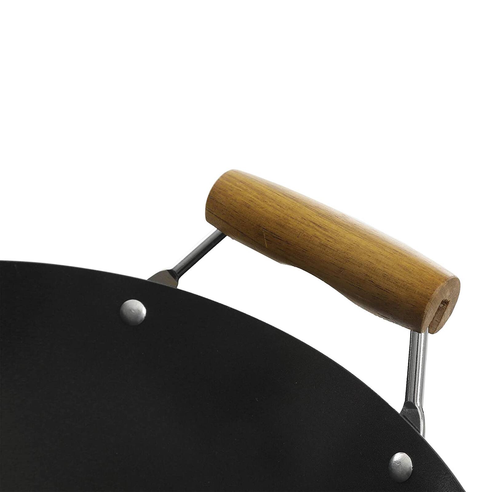 Kenmore&#xAE; Hammond 14&#x27;&#x27; Black Flat Bottom Carbon Steel Wok with Wooden Handles