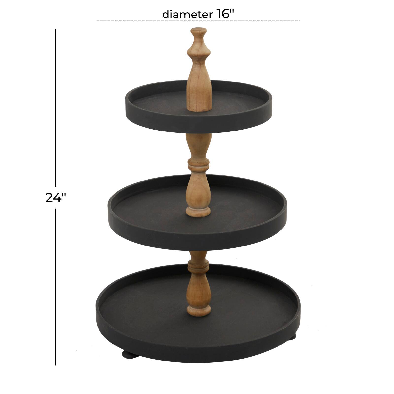 Black Traditional Tiered Server, 16&#x22; x 16&#x22; x 24&#x22;
