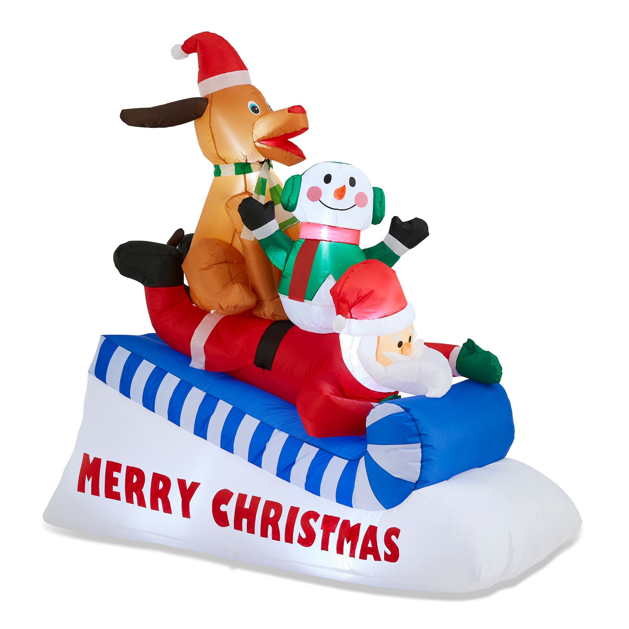 Glitzhome&#xAE; 6FT Lighted Inflatable Skiing Santa, Snowman &#x26; Dog