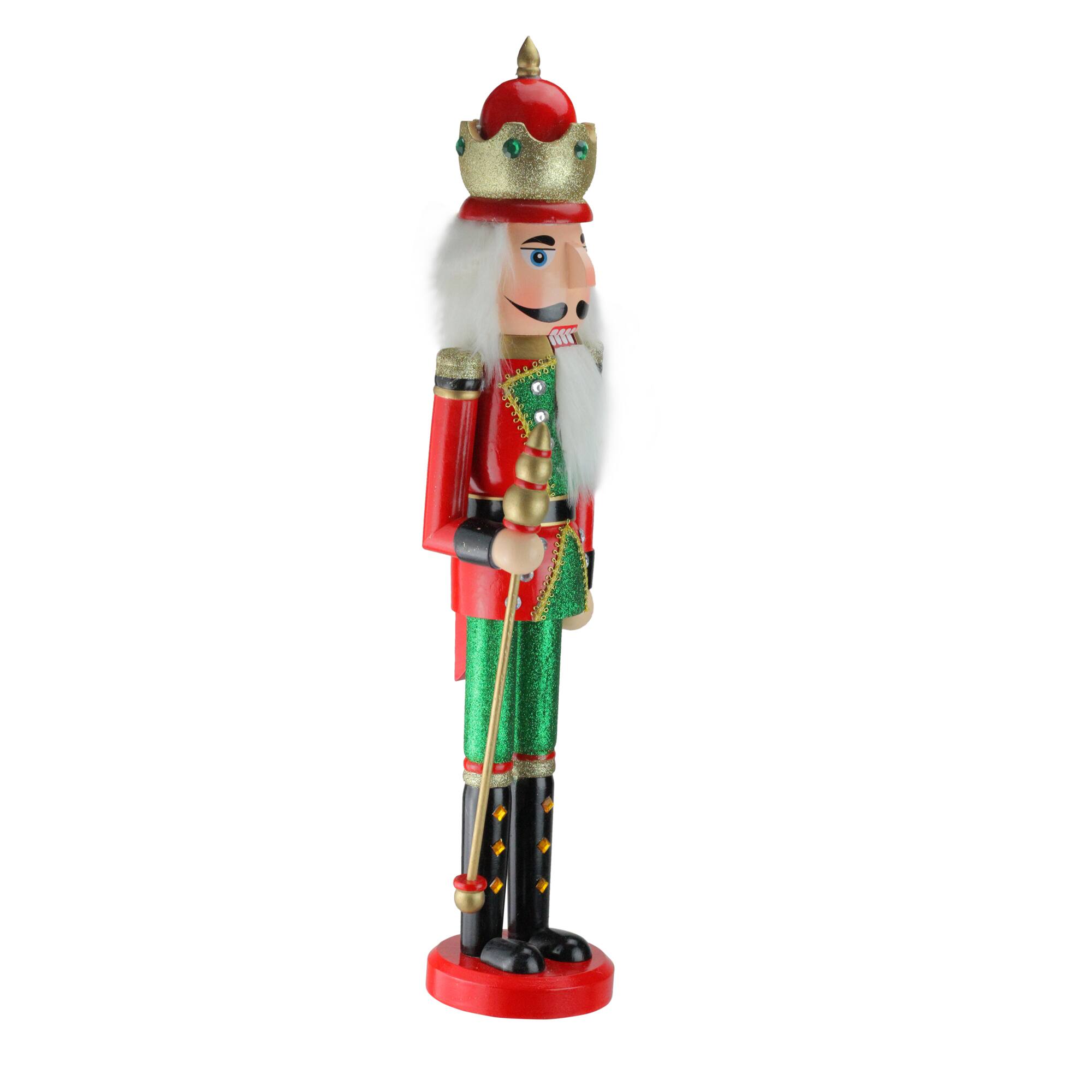 24&#x22; Red and Green Wooden Christmas Nutcracker King with Scepter