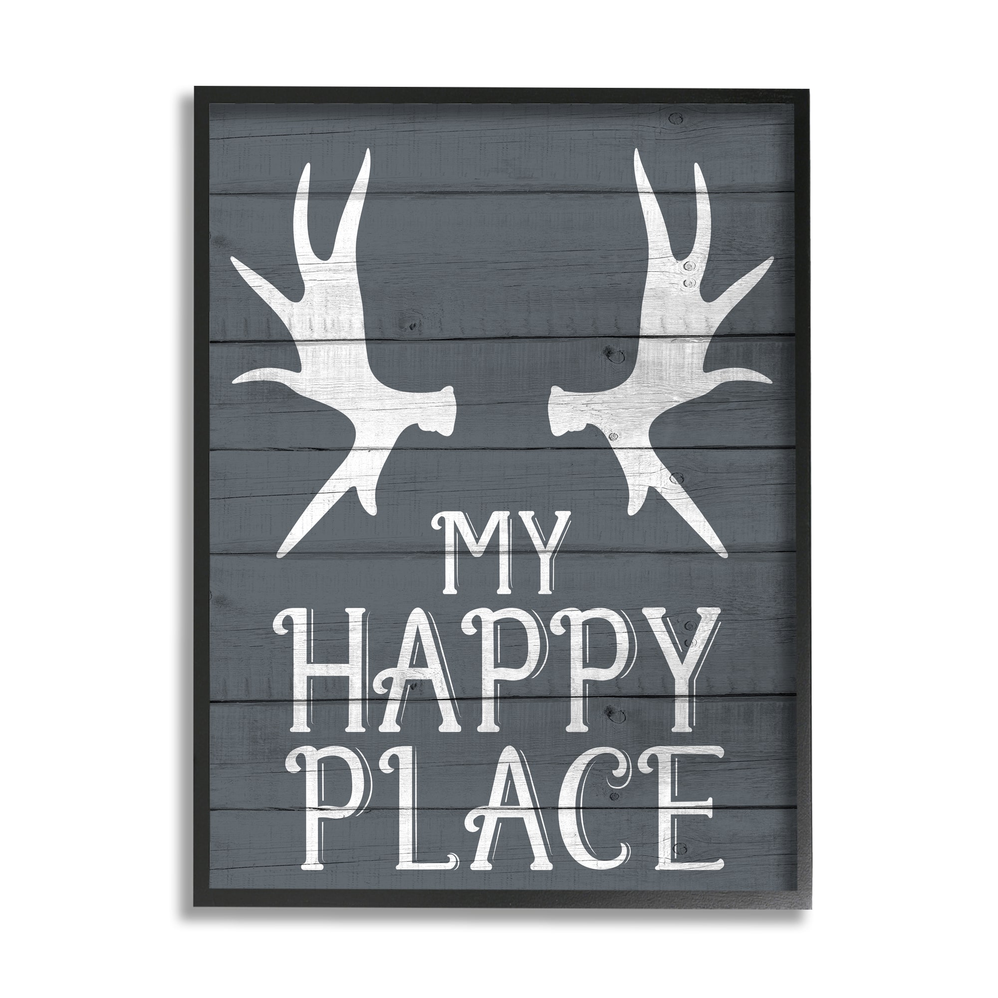 Stupell Industries Rustic My Happy Place Large Elk Antlers in Black Frame Wall Art