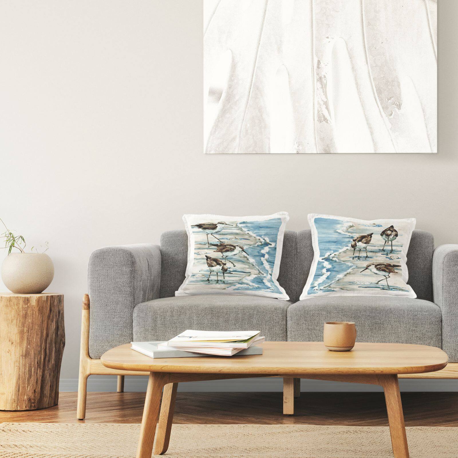 Stupell Industries Sandpiper Birds Strolling Ocean Shore Scene 2 Pillow Set, 18" x 18"