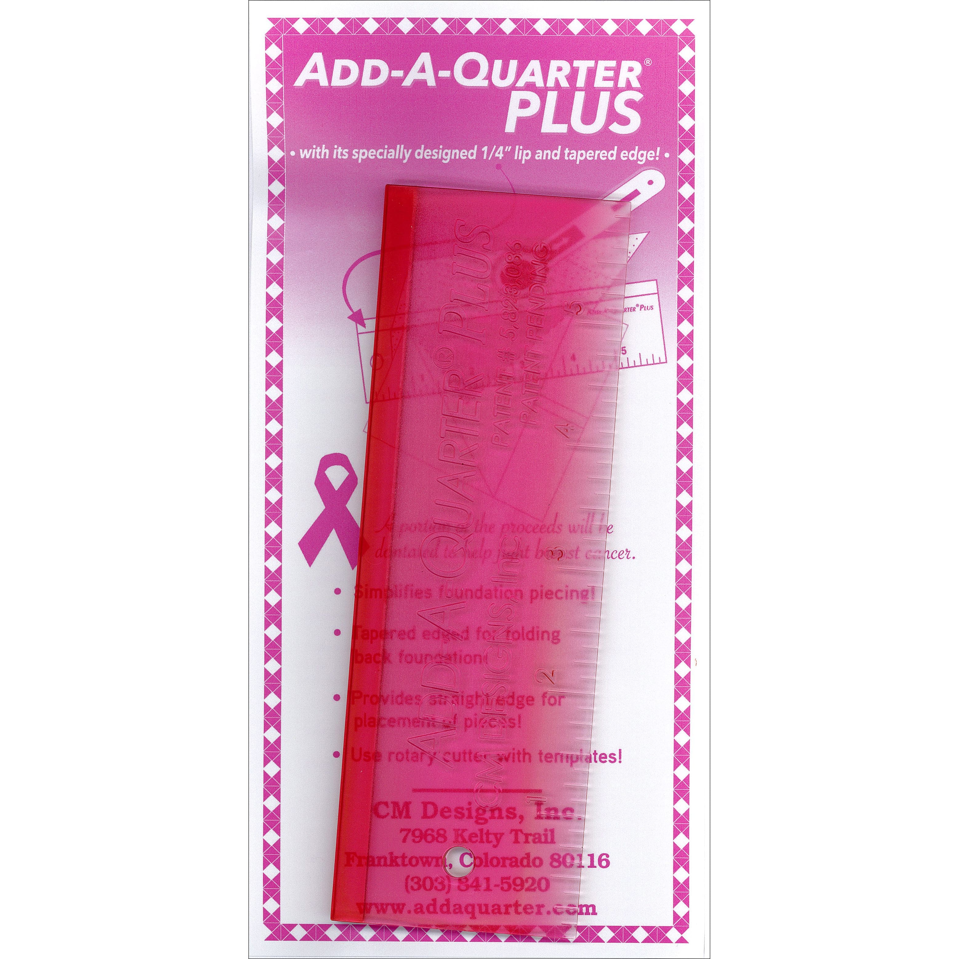 CM Designs Pink 6&#x22; Add-A-Quarter Plus Ruler