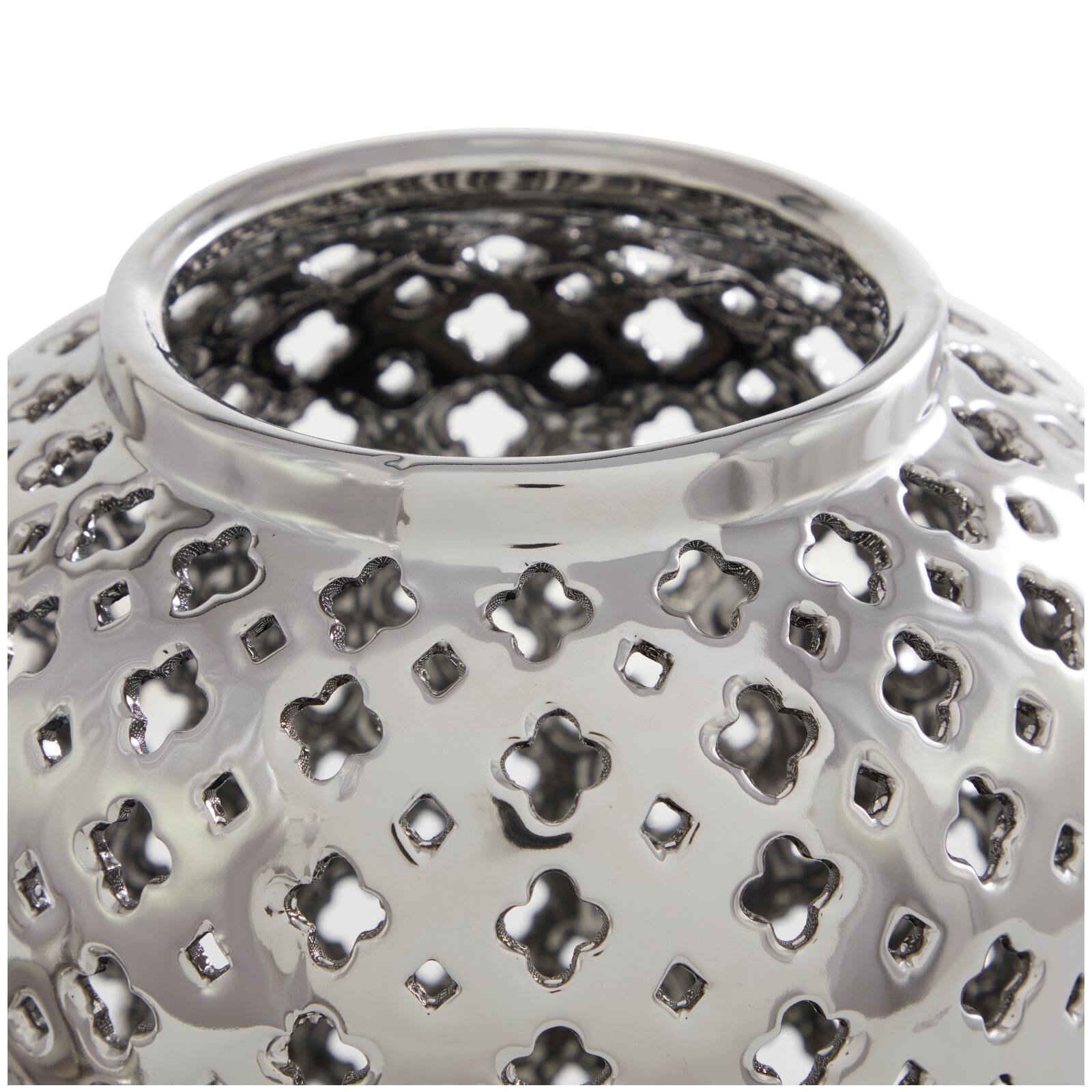 17.75" Silver Open Style Ceramic Decorative Urn