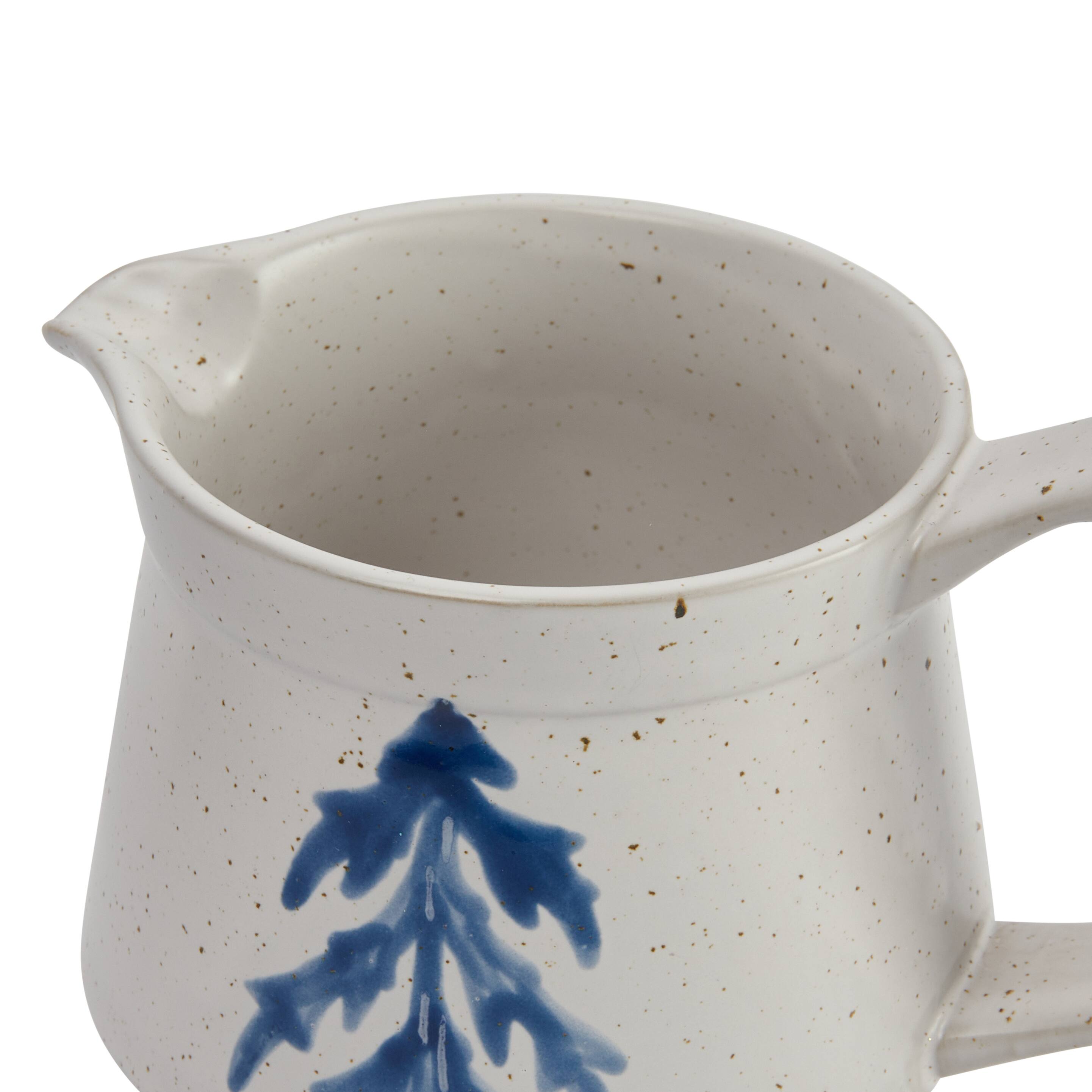 Hello Honey® Antique White & Blue Farmhouse Stoneware Creamer with Hand Painted Tree