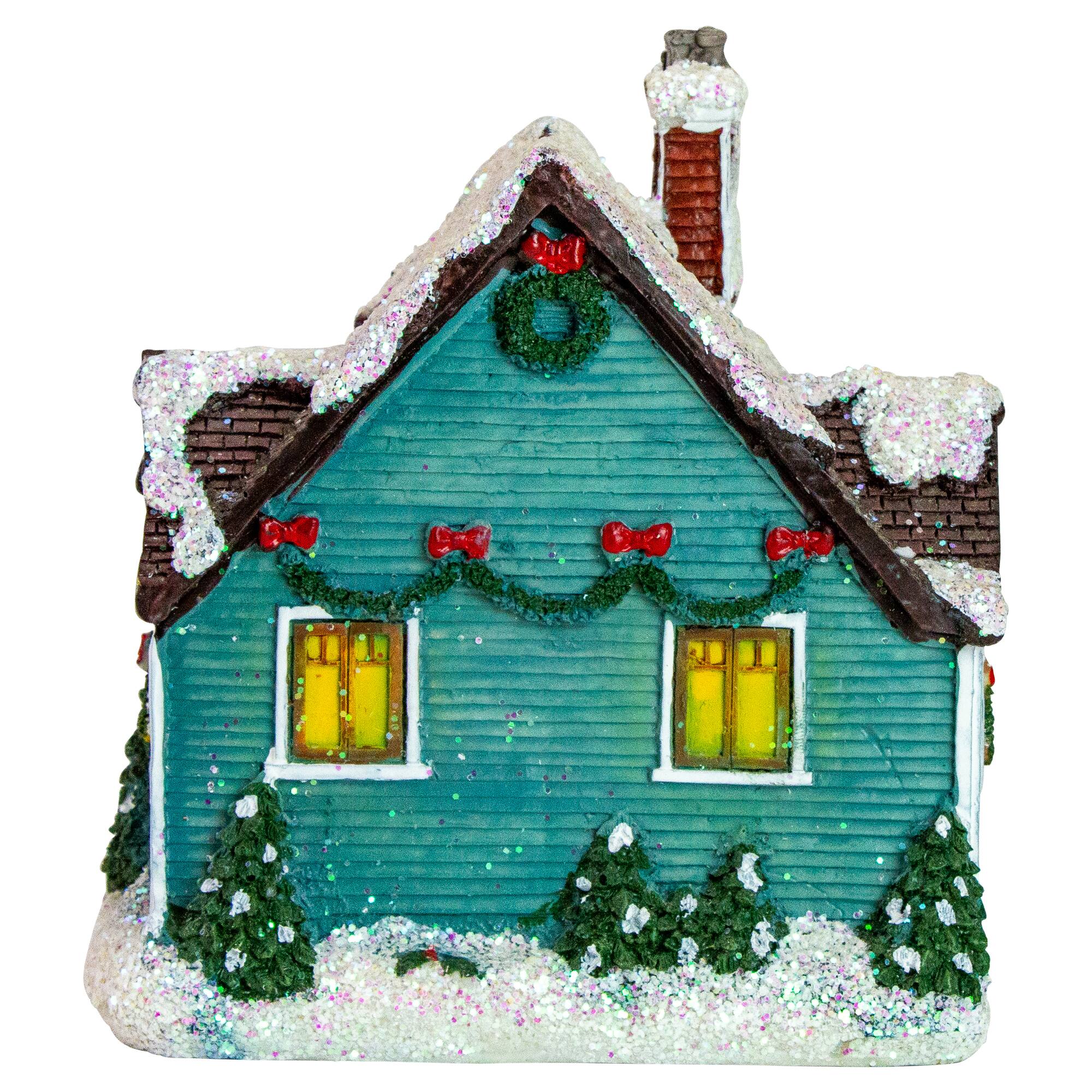 LED Lighted Snowy House Christmas Village Decoration - 5.5" - Green