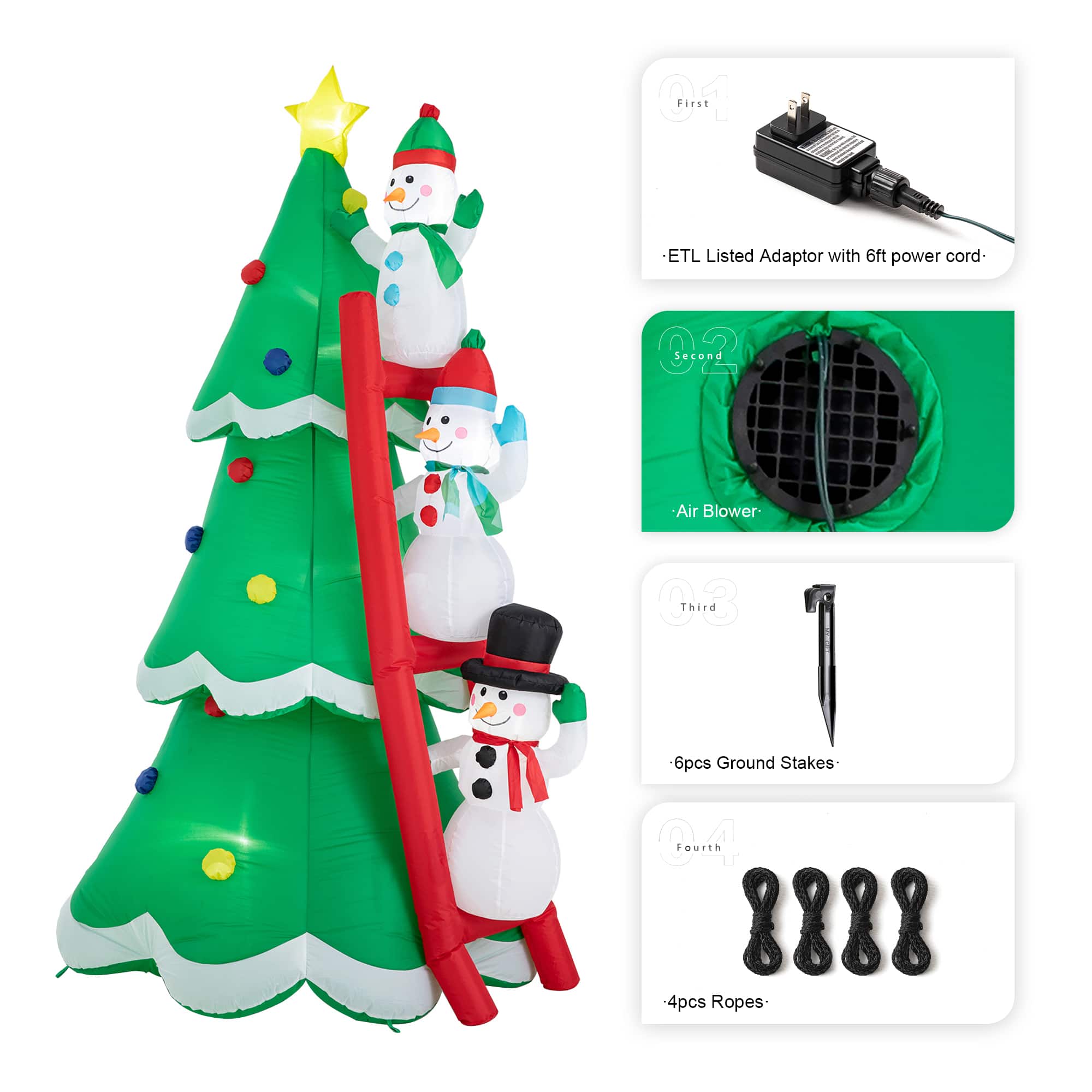 Glitzhome® 8ft. Lighted Inflatable Xmas Snowman Climbing Up Tree Décor