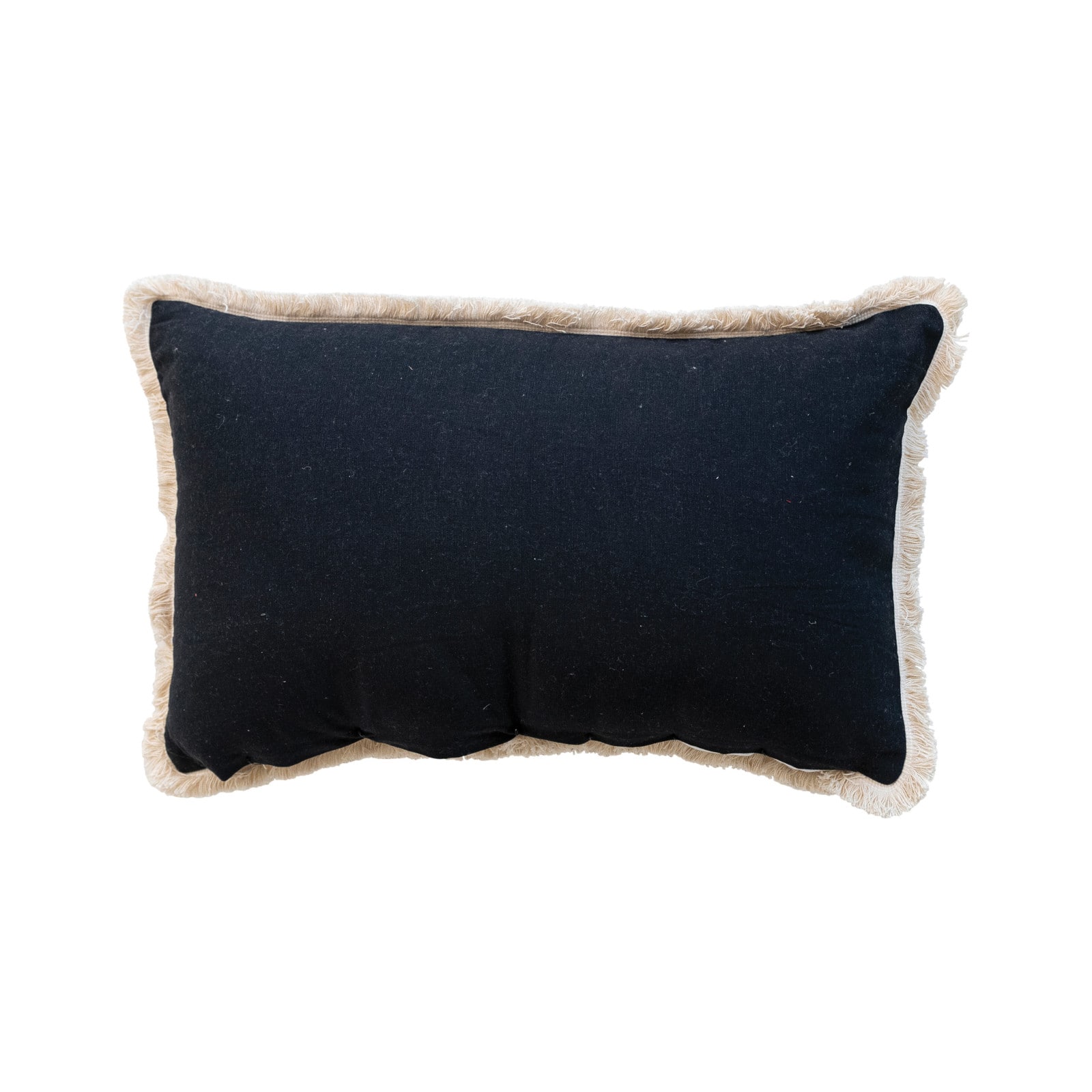 24&#x22; x 14&#x22; Black &#x26; Cream Wicked Cotton Velvet Lumbar Pillow with Embroidery &#x26; Fringe