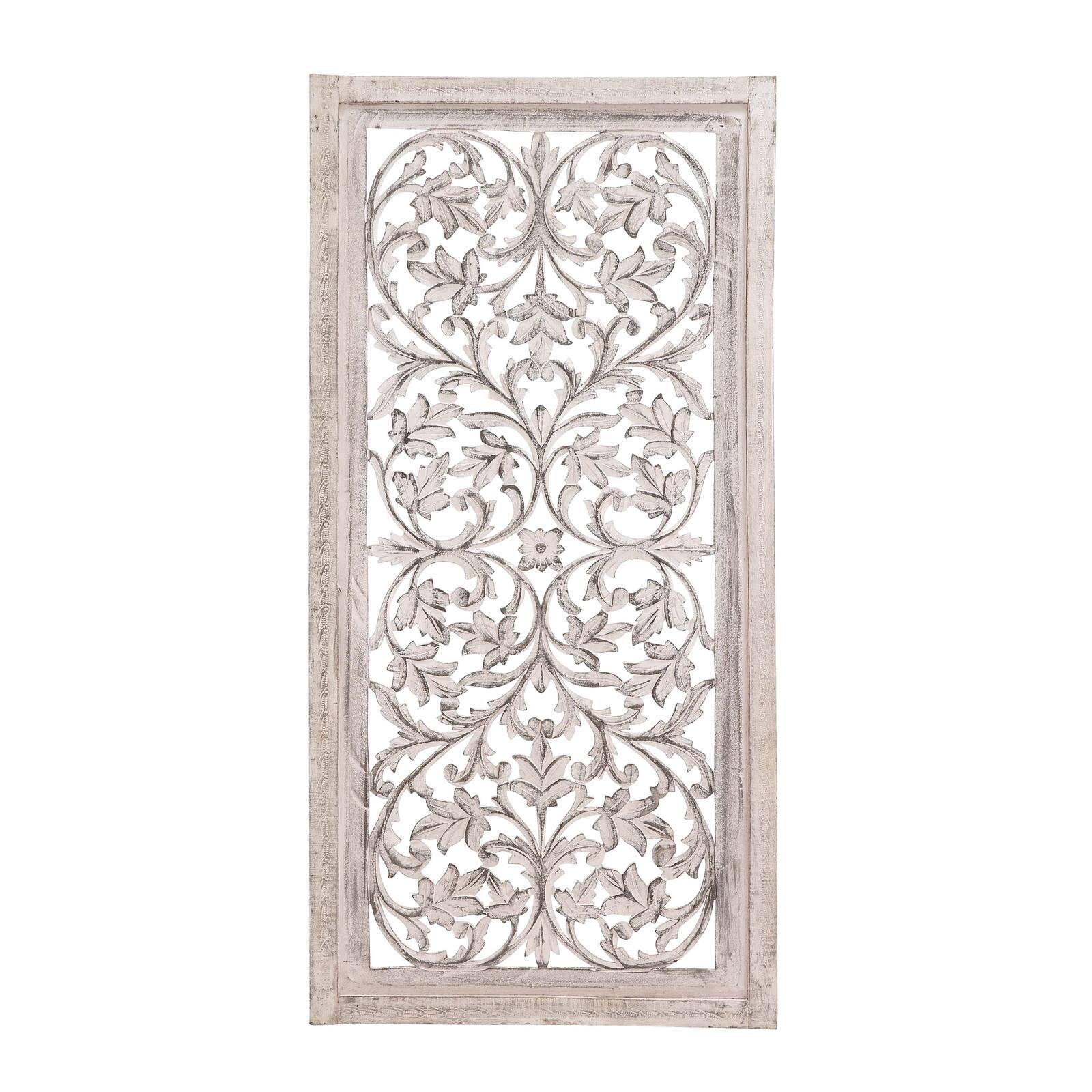 Cream Traditional Floral Mango Wood Wall Decor, 51" x 24"