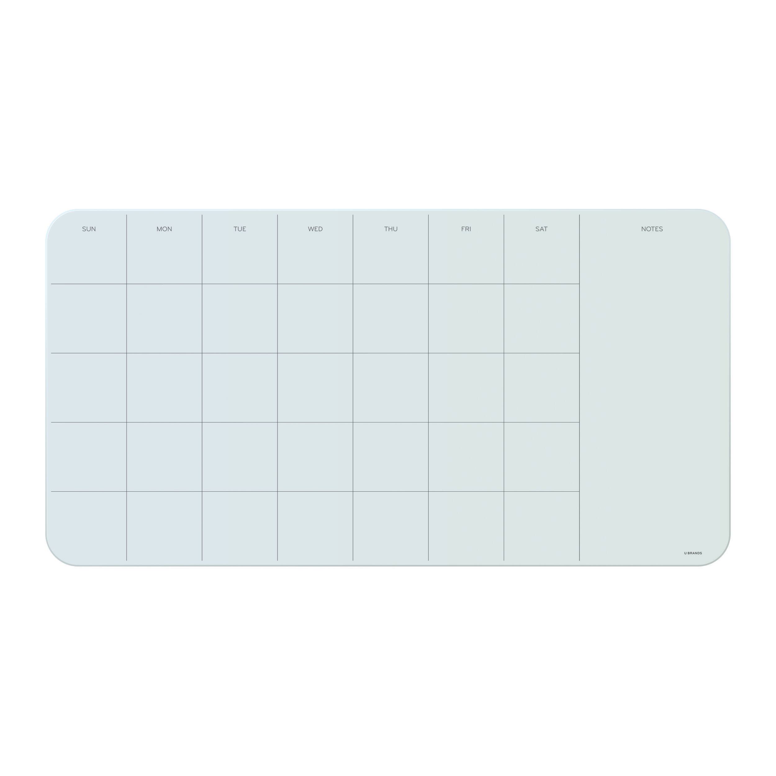 U Brands Frameless White Frosted Magnetic Monthly Calendar Cubicle/Wall Glass Dry-Erase Board, 23&#x22; x 12&#x22;