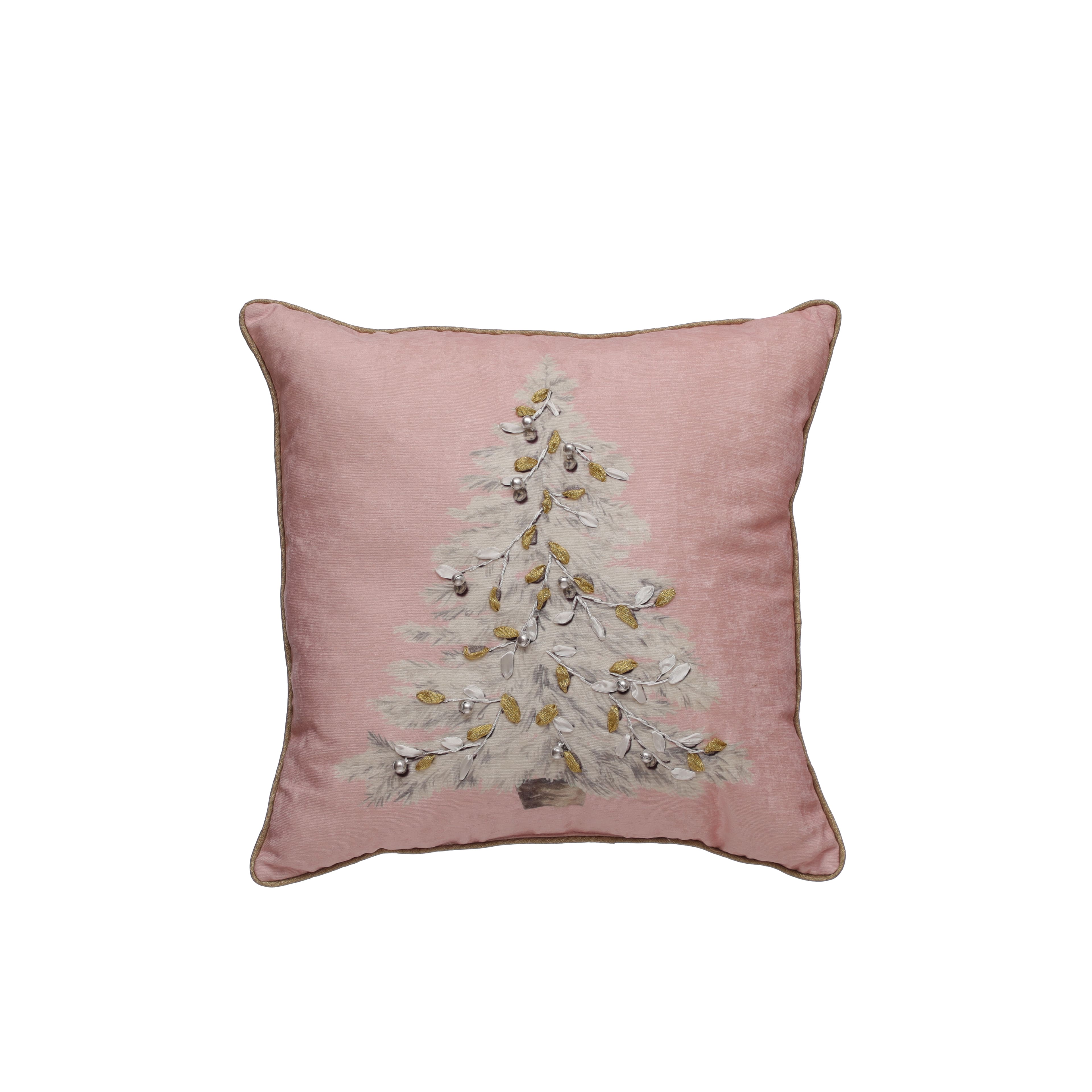 16&#x22; Pink Embroidered Christmas Tree Throw Pillow by Ashland&#xAE;