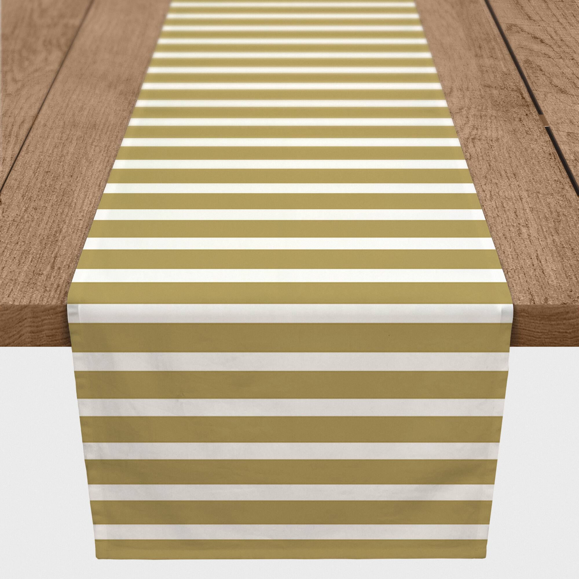 White & Gold Stripes Outdoor Table Runner