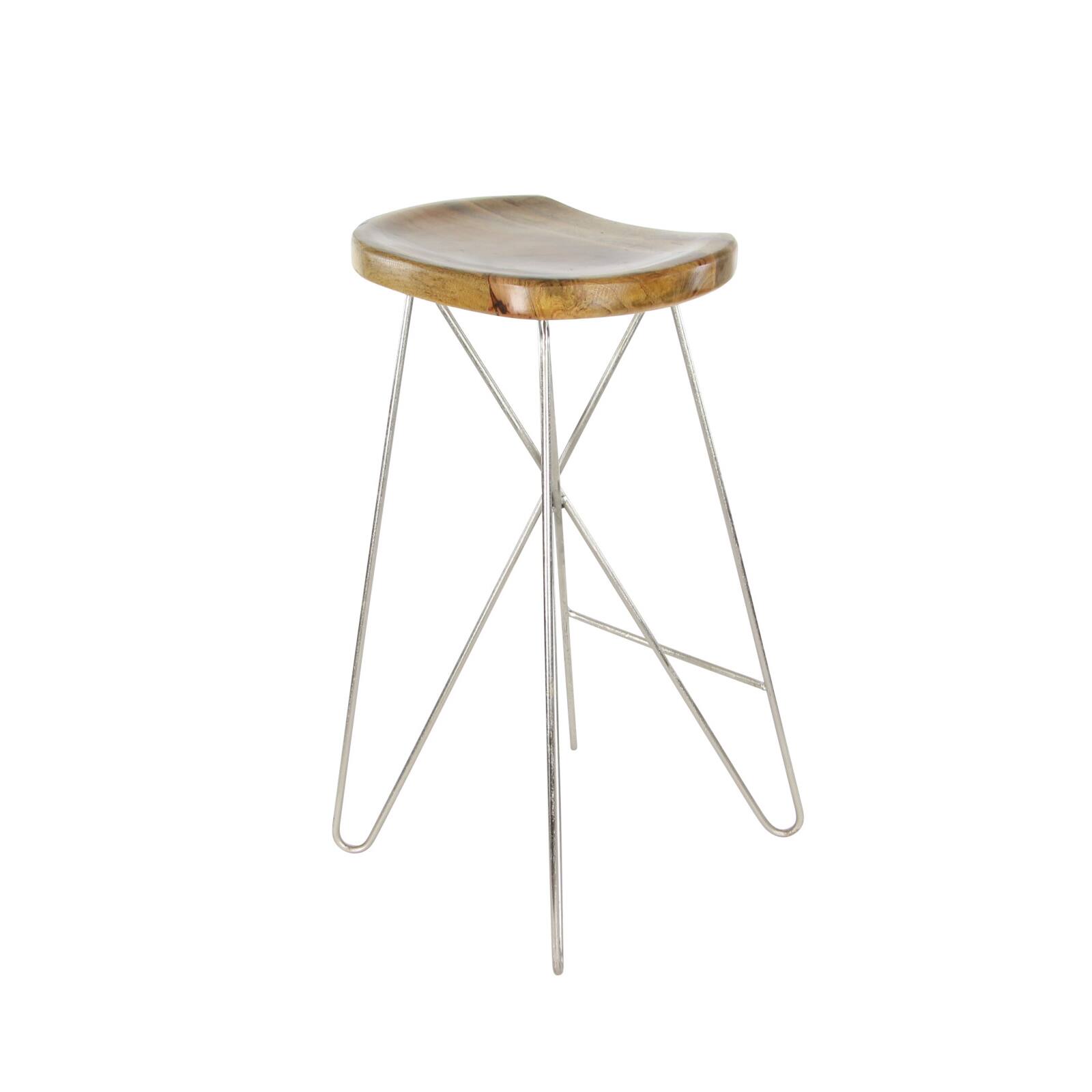30&#x22; Light Brown Mango Wood &#x26; Metal Contemporary Bar Stool