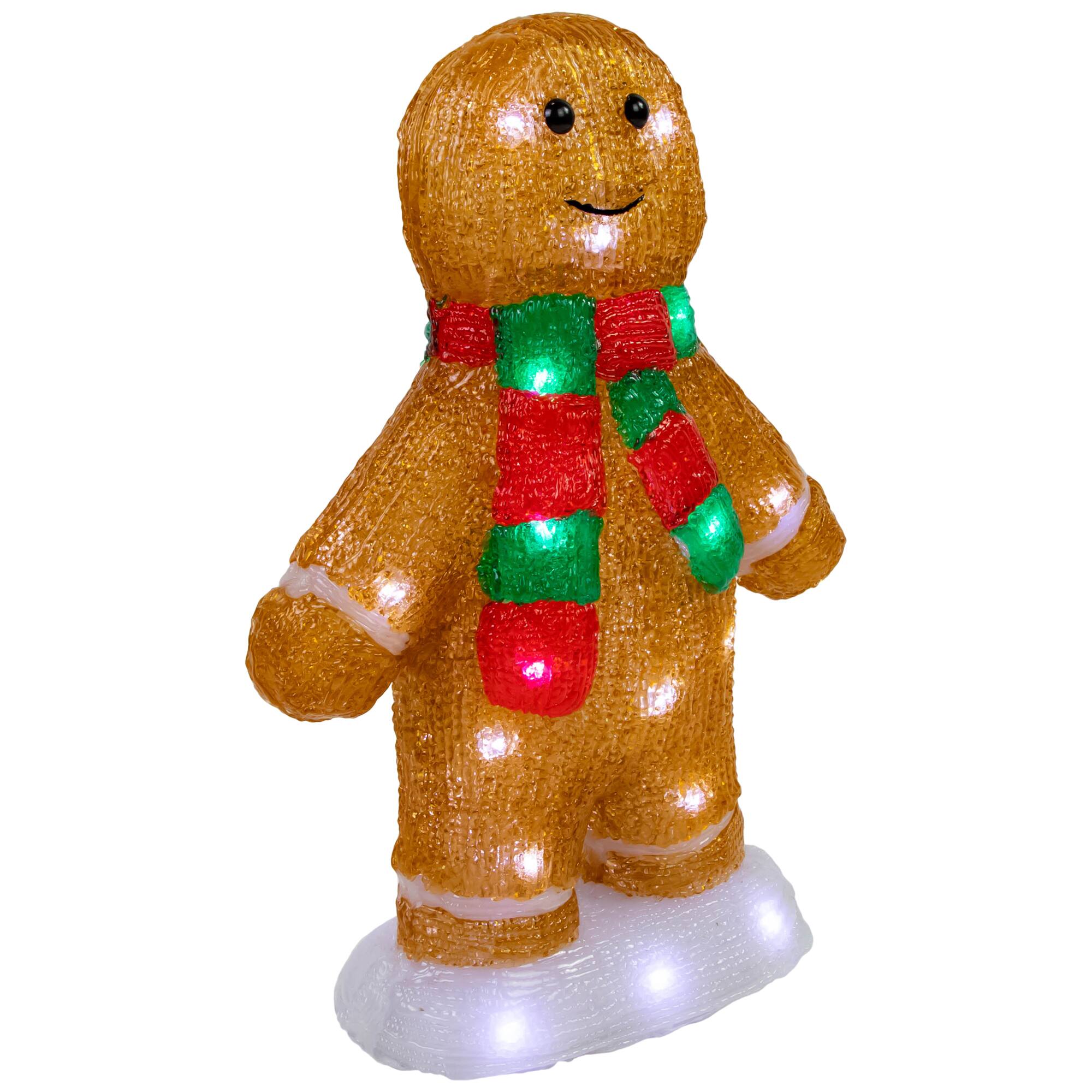 14" LED Lighted Acrylic Gingerbread Man with Scarf Outdoor Christmas Decoration