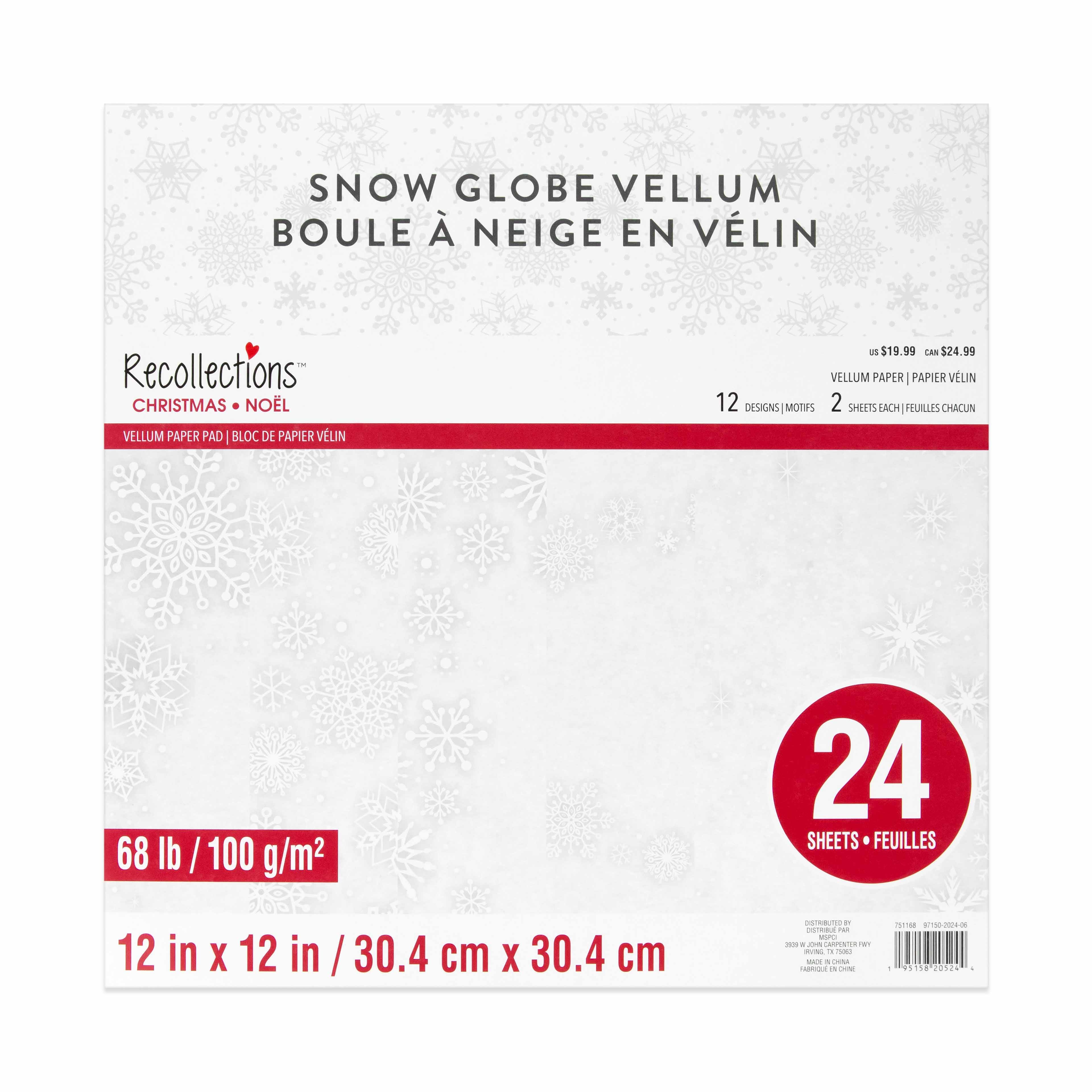 12&#x22; x 12&#x22; Snow Globe Vellum Paper Pad by Recollections&#x2122;