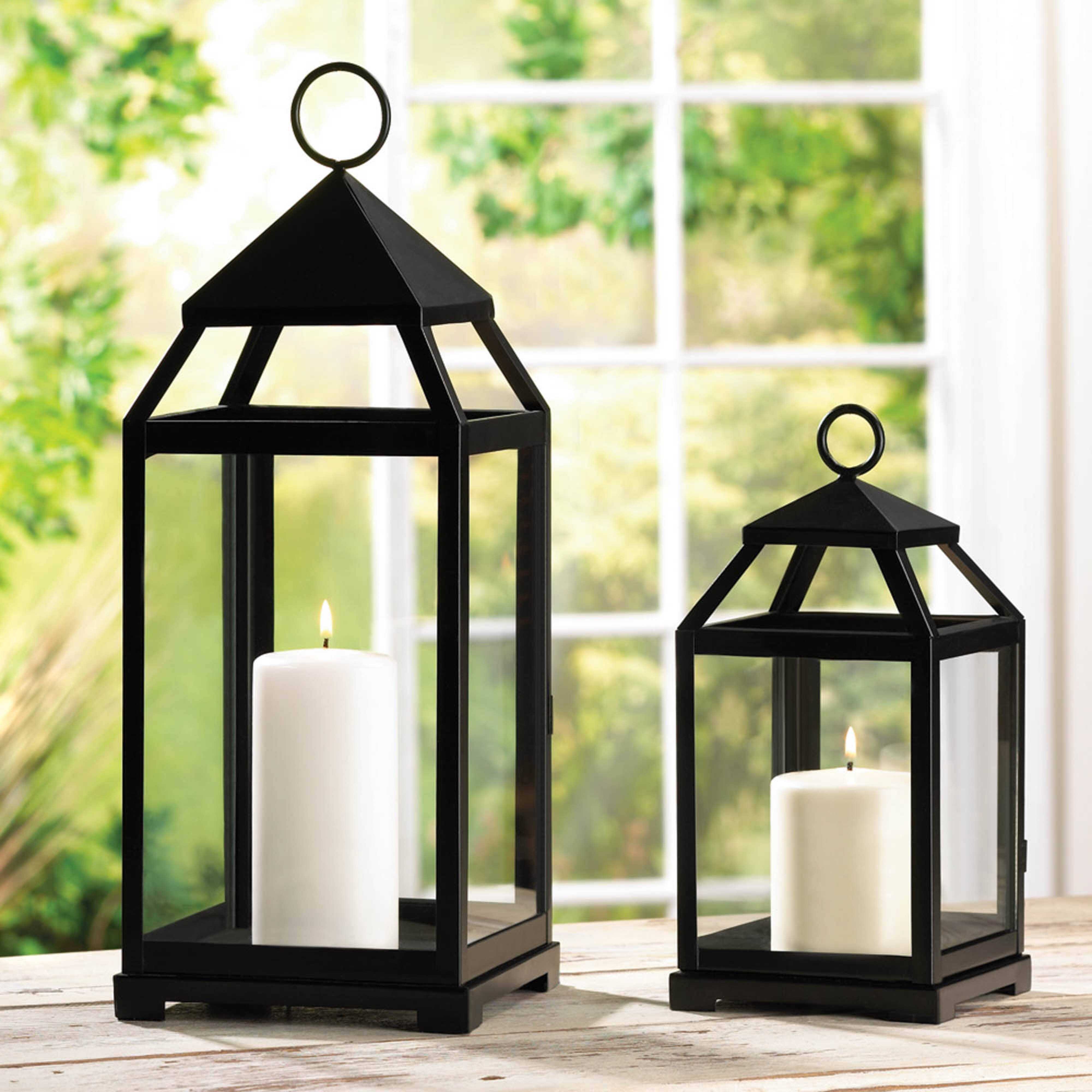 18.5&#x22; Black Contemporary Candle Holder Lantern