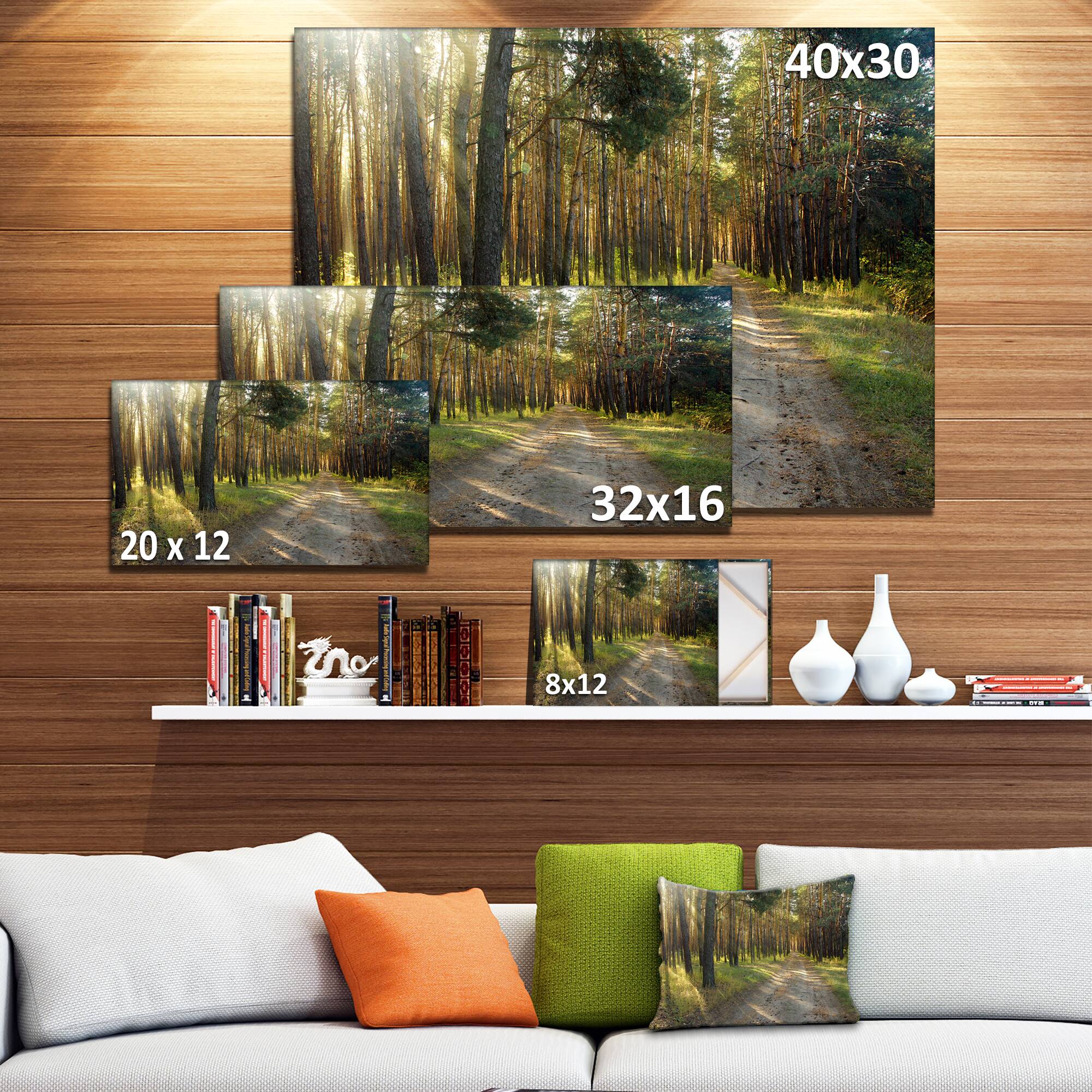 Designart - Road Through Green Pine Forest - Landscape Photography Canvas Print