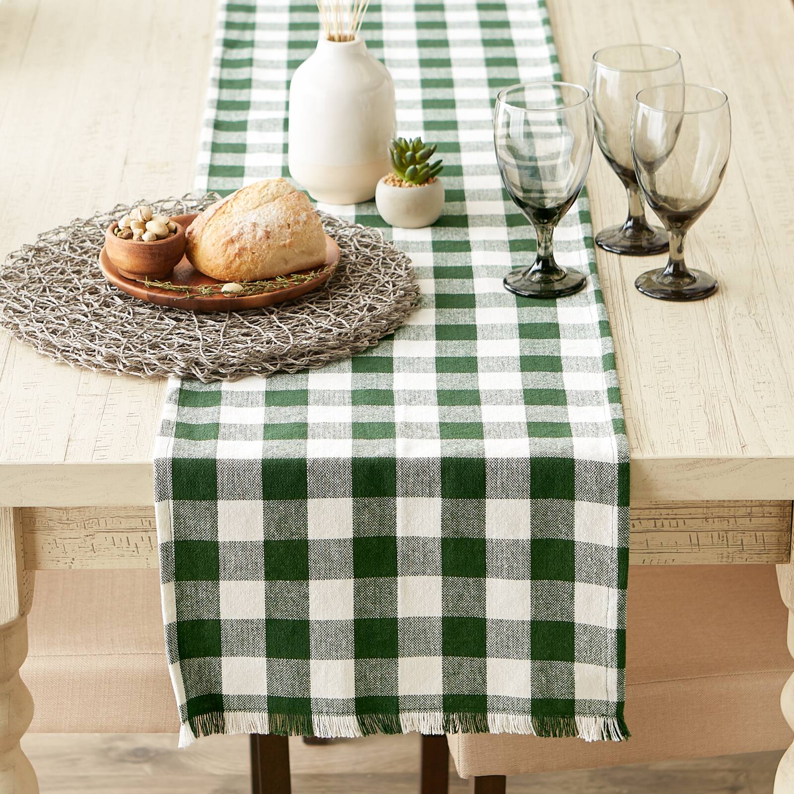 DII® 108" Heavyweight Check Fringed Table Runner Michaels
