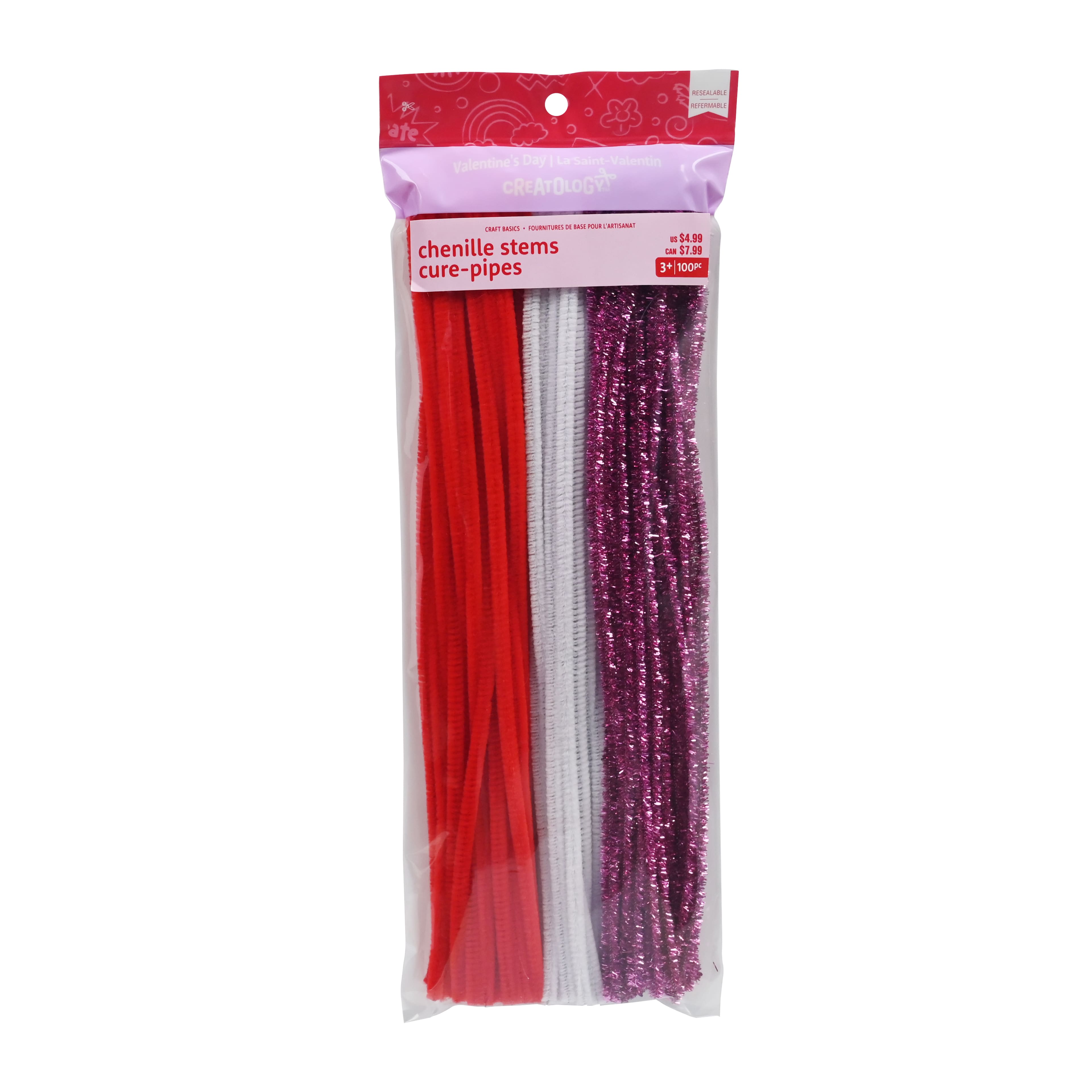 White, Red & Hot Pink Chenille Stems by Creatology™