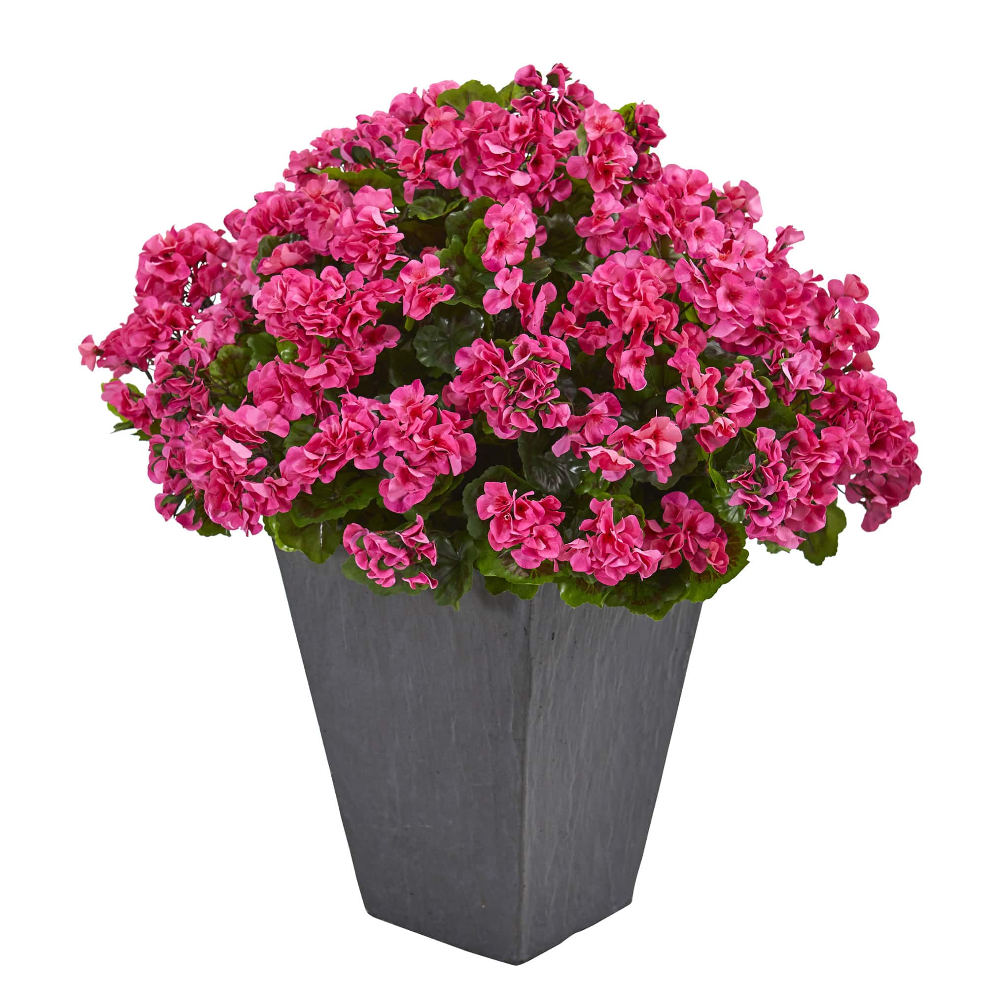 2.7ft. UV Resistant Pink Artificial Geranium in Slate Planter