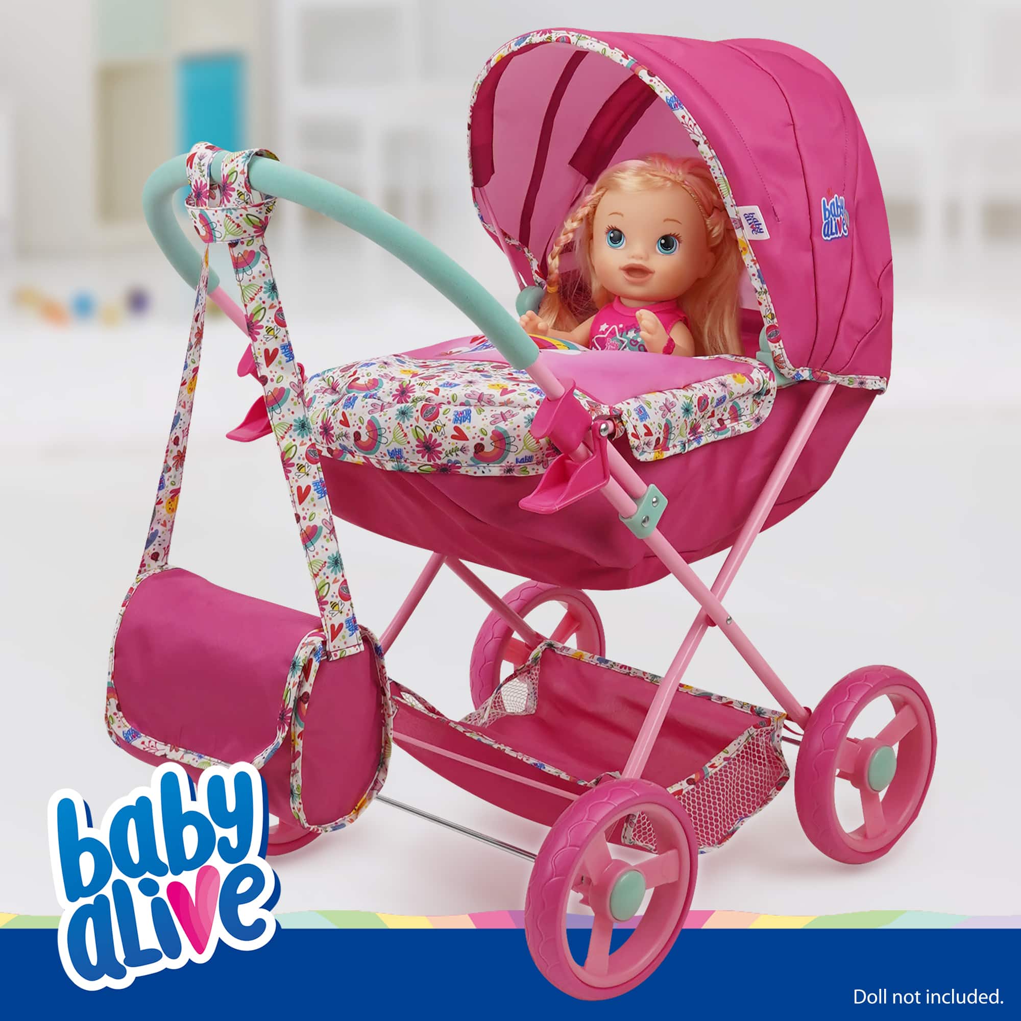 509 Crew Baby Alive Pink and Rainbow Deluxe Classic Doll Pram