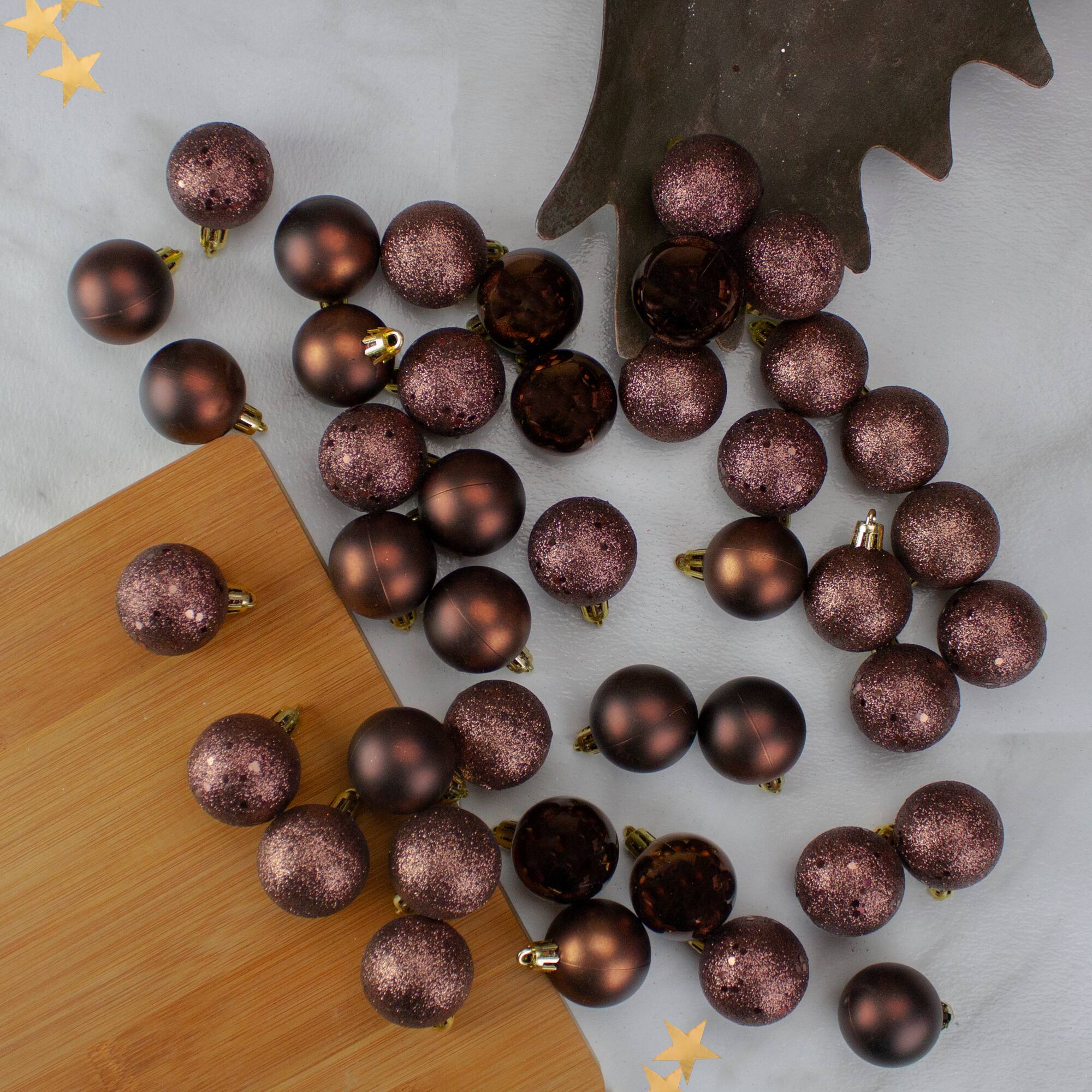 96ct. 1.5" 4-Finish Mocha Brown Shatterproof Ball Ornaments