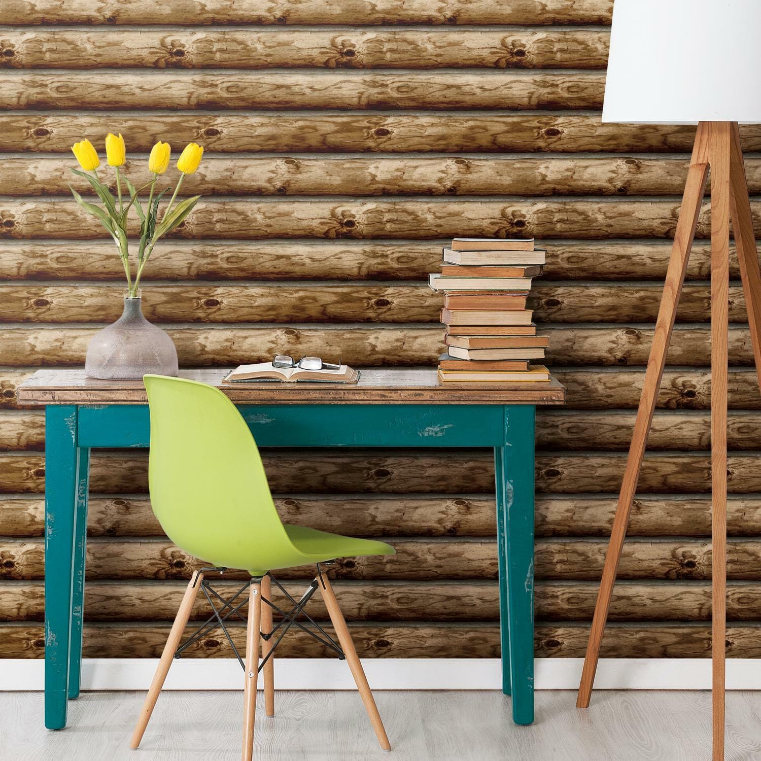 RoomMates Cabin Logs Peel &#x26; Stick Wallpaper
