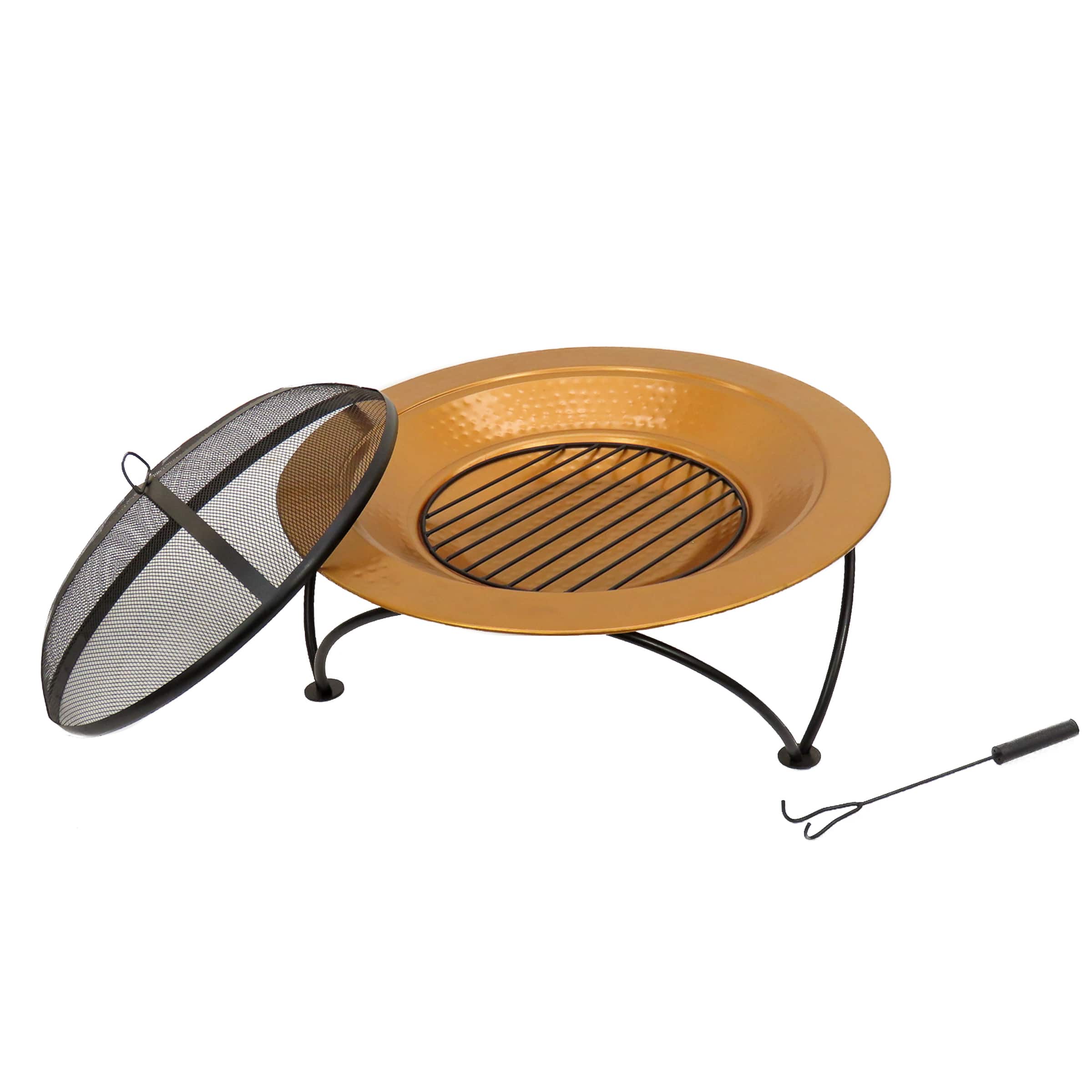 33&#x22; Hammered Copper Fire Pit with Stand &#x26; Screen