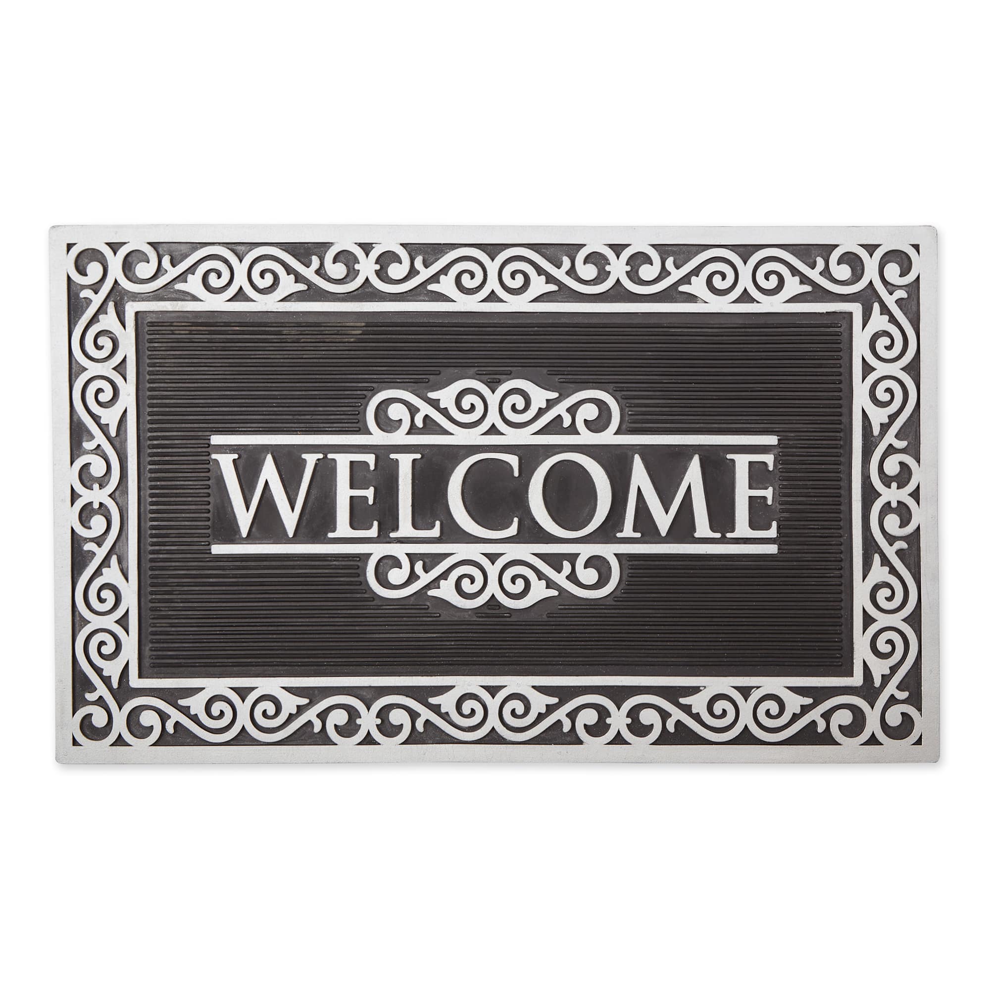DII® Silver Scroll Border Welcome Rubber Doormat