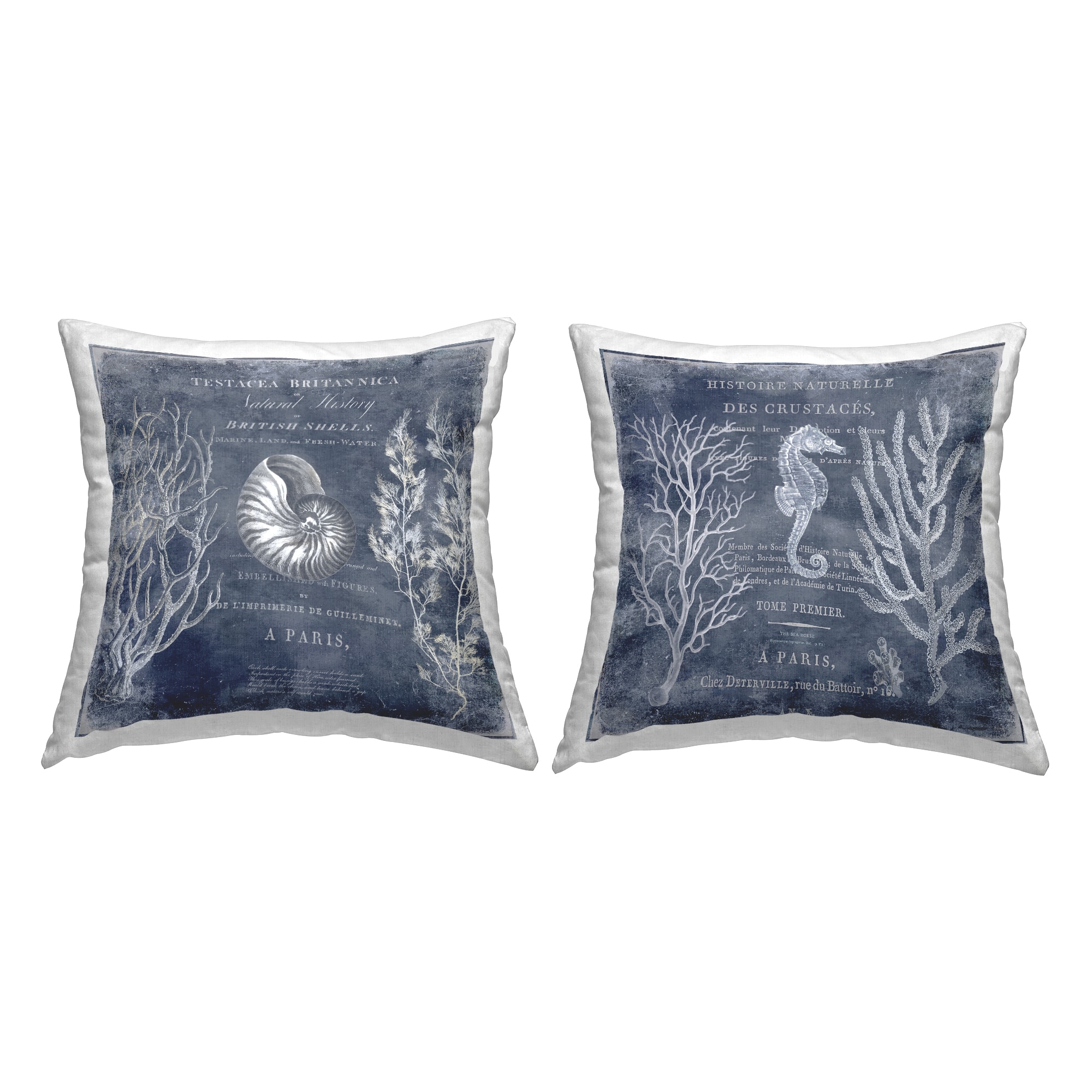 Stupell Industries Vintage European Shells and Nautical Seahorse 2 Pillows, Each 18" x 18"